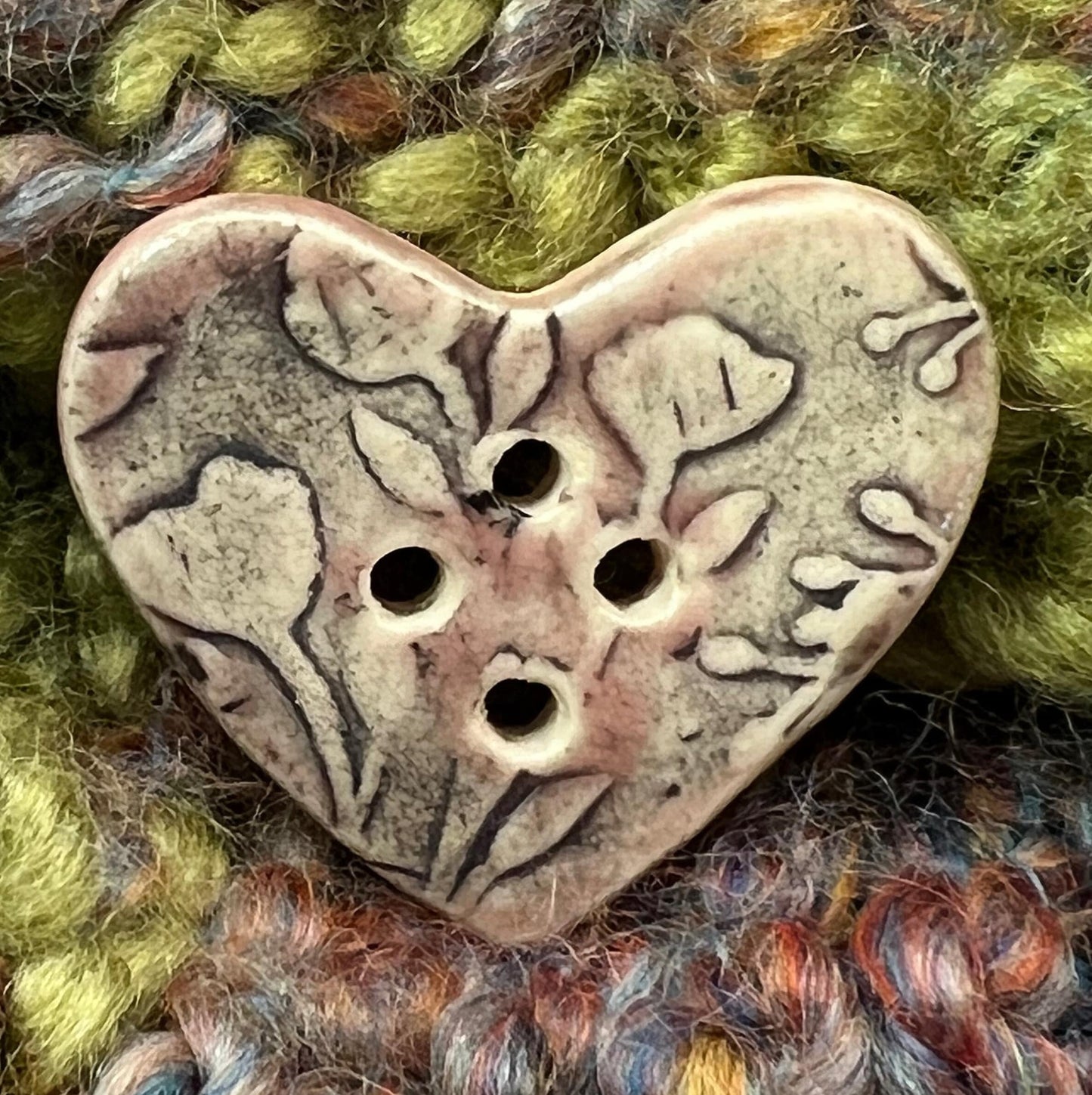 Old Fashion Floral Hearts Pink, White, and Black Ceramic Buttons