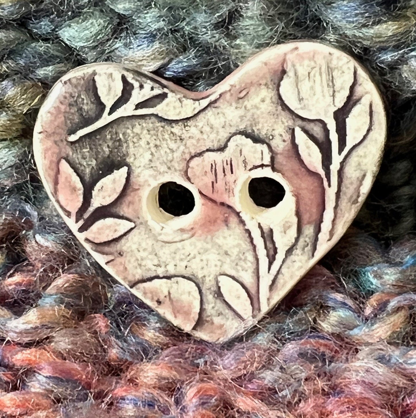 Old Fashion Floral Hearts Pink, White, and Black Ceramic Buttons