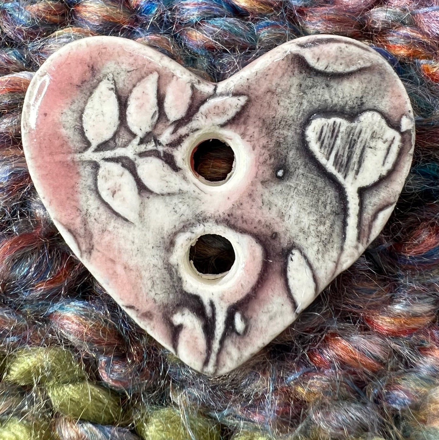 Old Fashion Floral Hearts Pink, White, and Black Ceramic Buttons