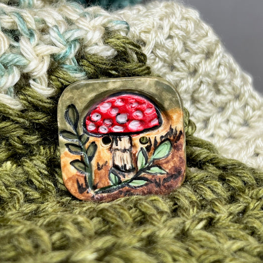 Woodland Red and White Mushroom Rounded Square Ceramic Button