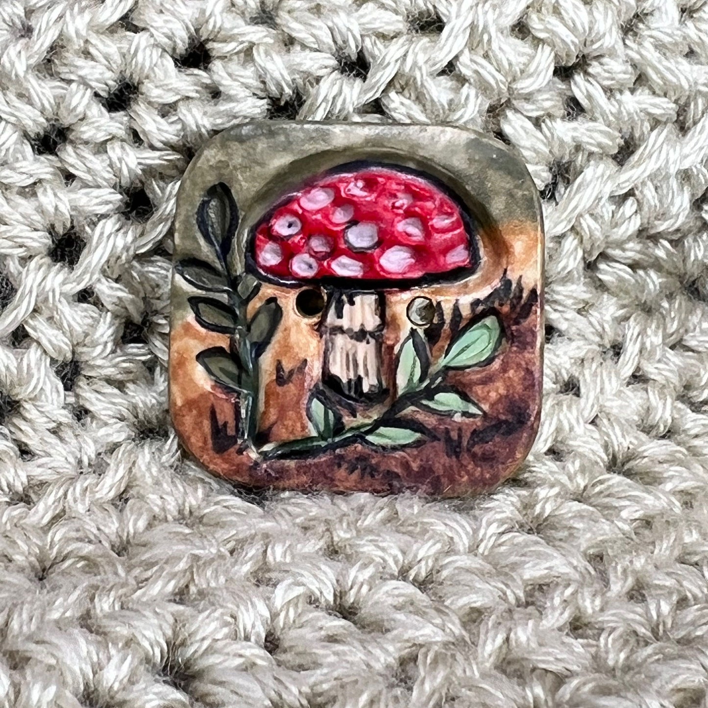 Woodland Red and White Mushroom Rounded Square Ceramic Button