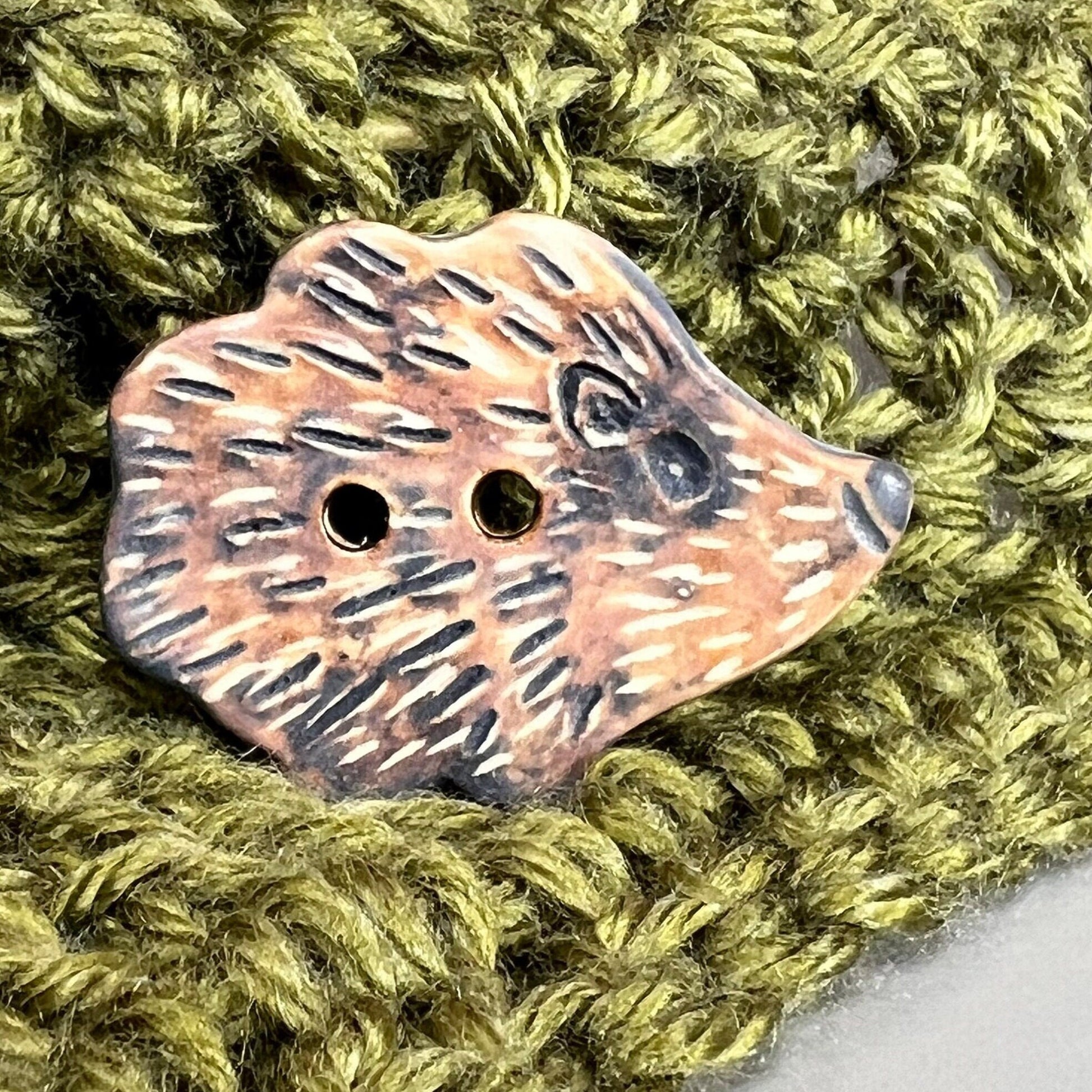 Large Brown Hedgehog Ceramic Button