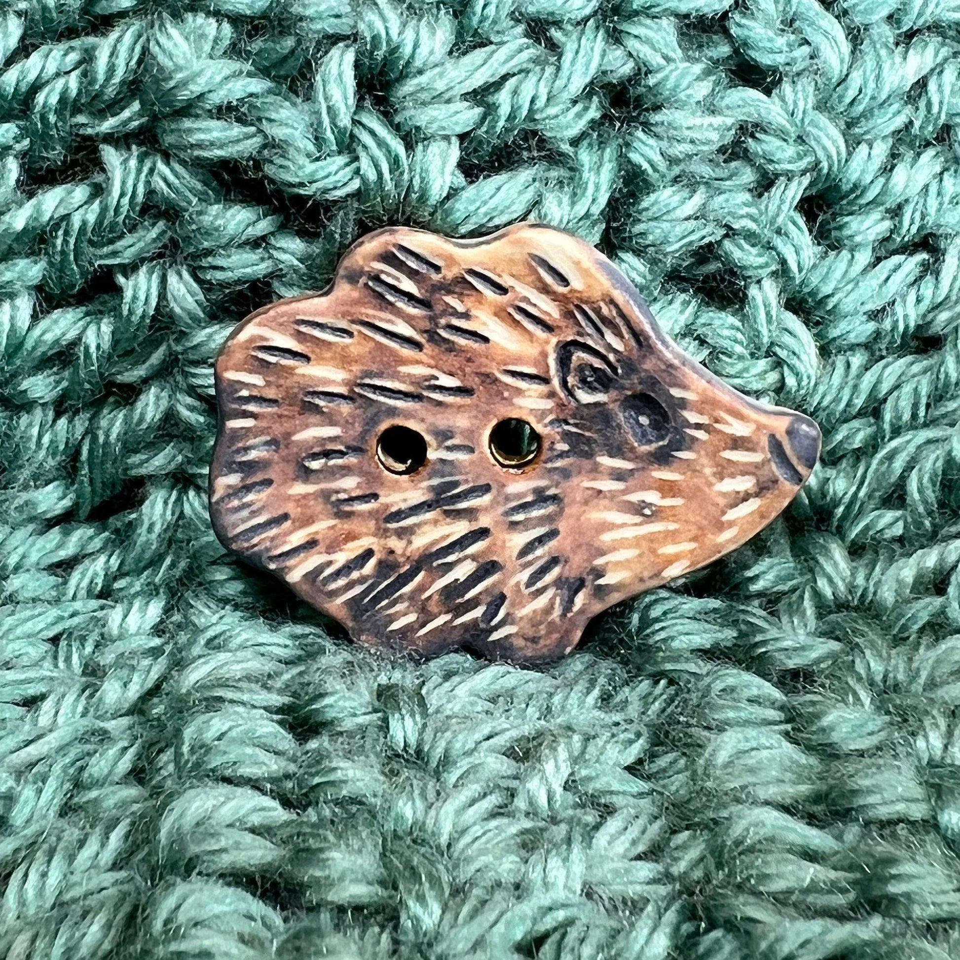 Large Brown Hedgehog Ceramic Button