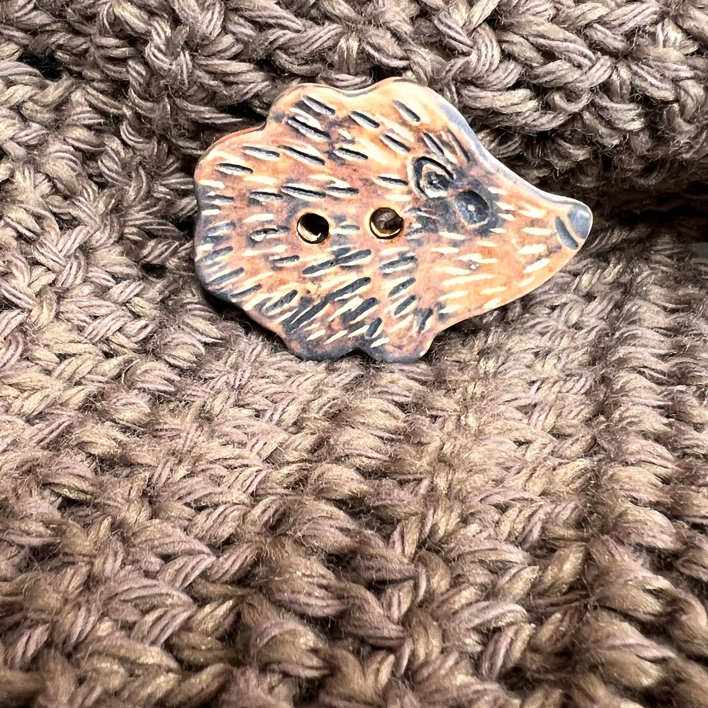Large Brown Hedgehog Ceramic Button