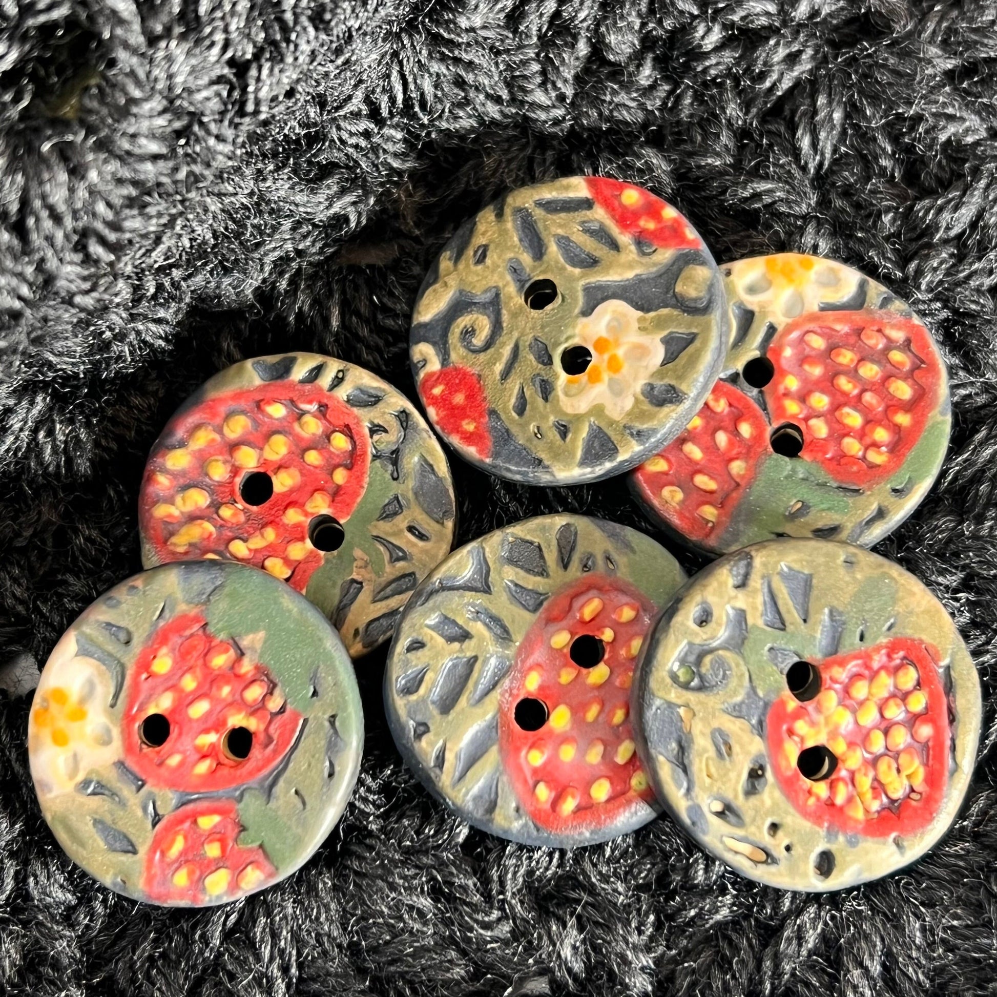 Goblin Core Strawberry Patch Small Round Ceramic Buttons