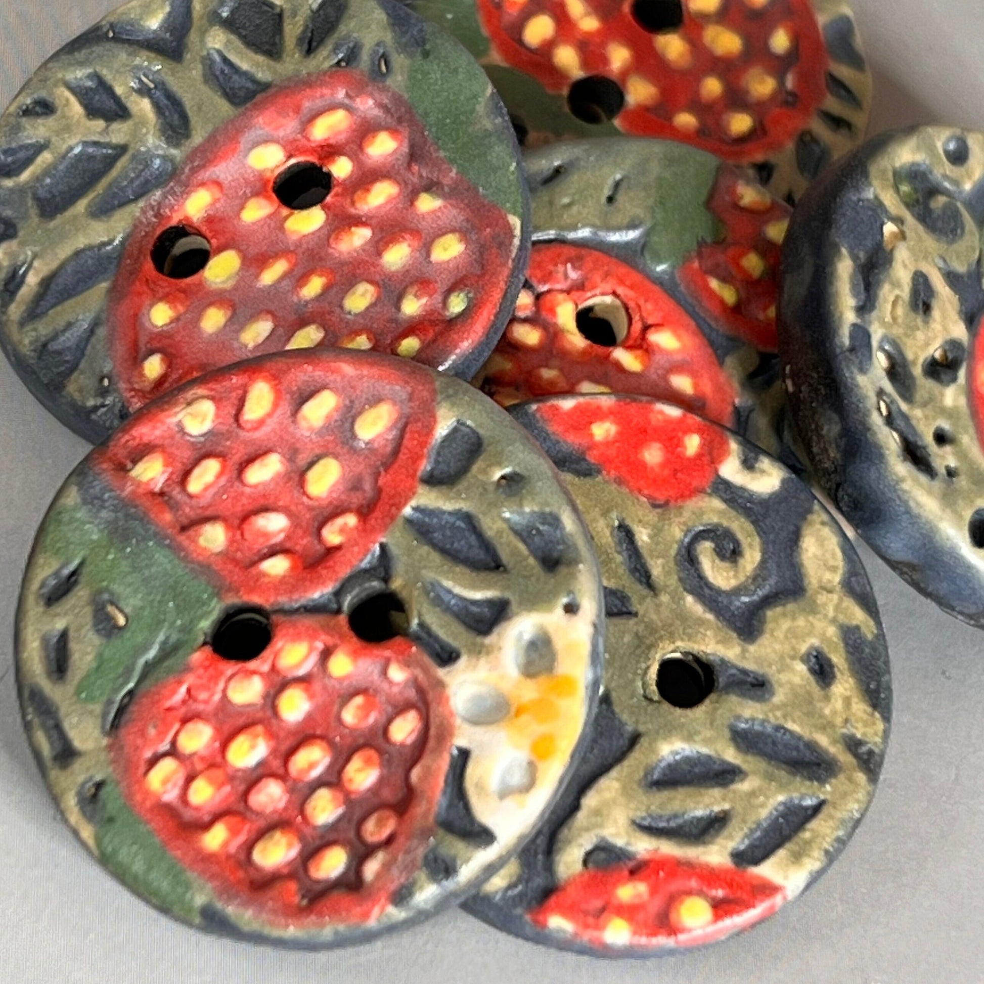 Goblin Core Strawberry Patch Small Round Ceramic Buttons