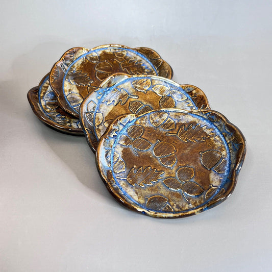 Brown and Blue Fall Acorn Stoneware Teabag Holder/ Spoon Rest