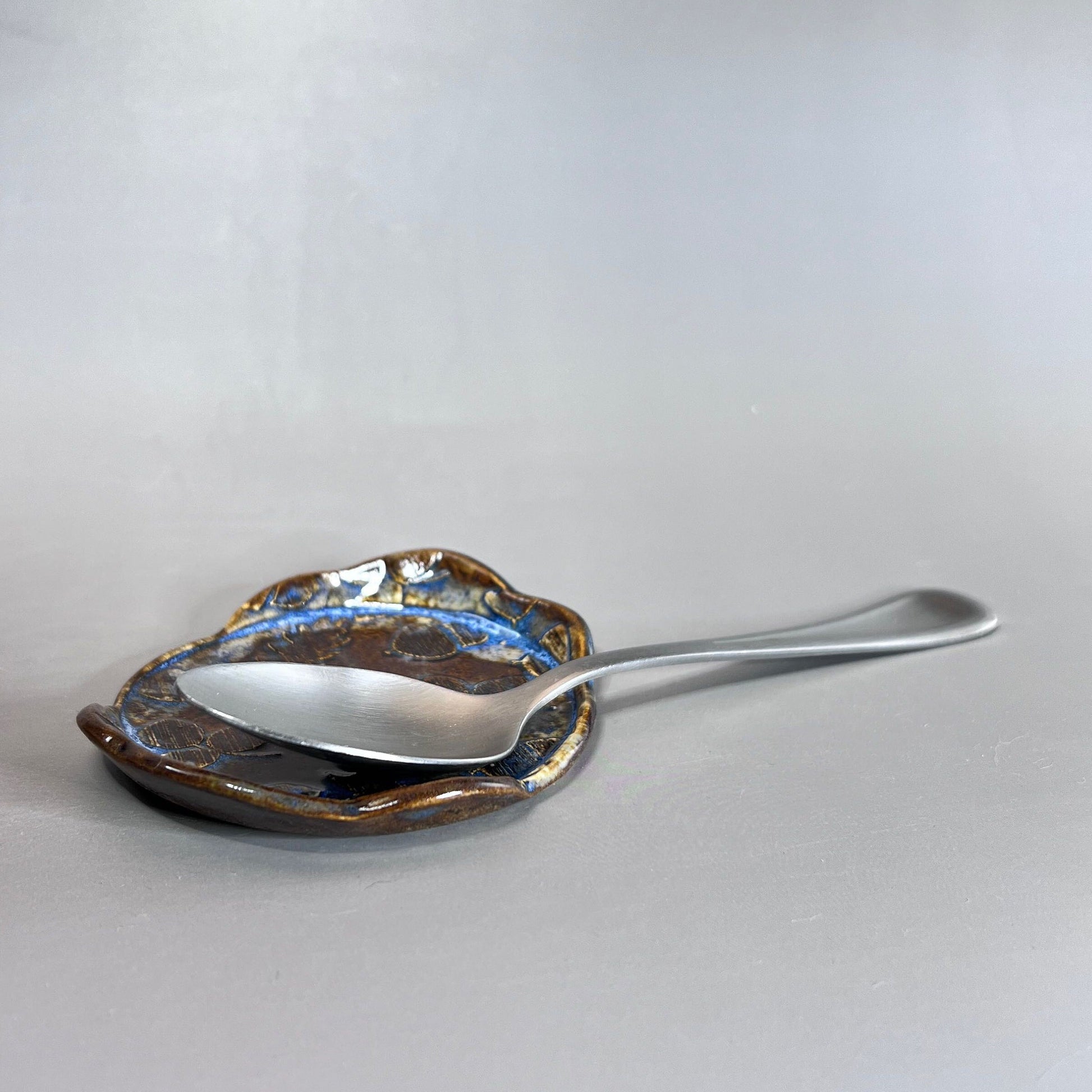 Brown and Blue Fall Acorn Stoneware Teabag Holder/ Spoon Rest