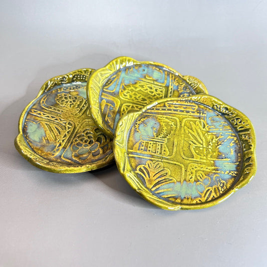 Succulent Patterned Stoneware Teabag Holder/Spoon Rest