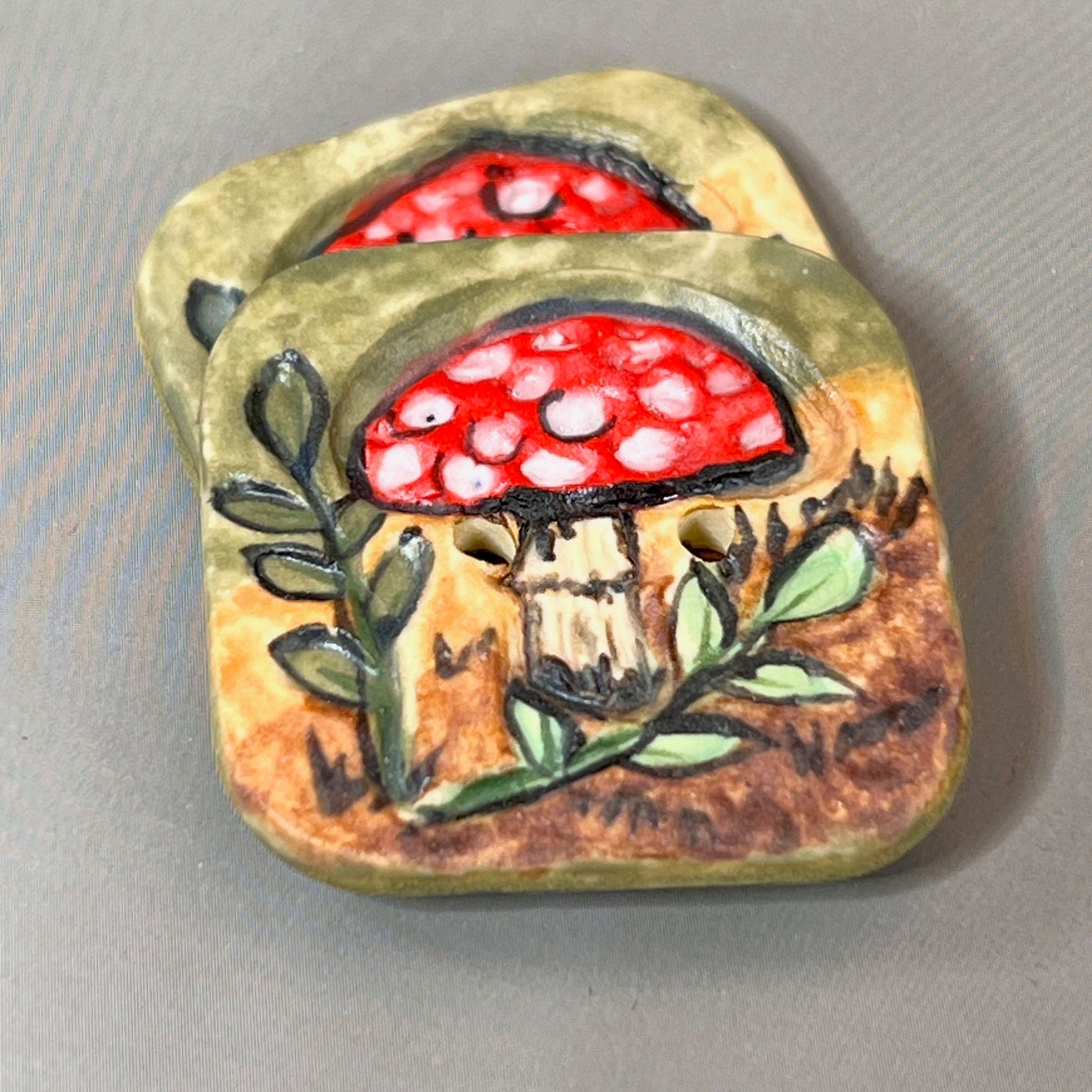 Woodland Red and White Mushroom Rounded Square Ceramic Button