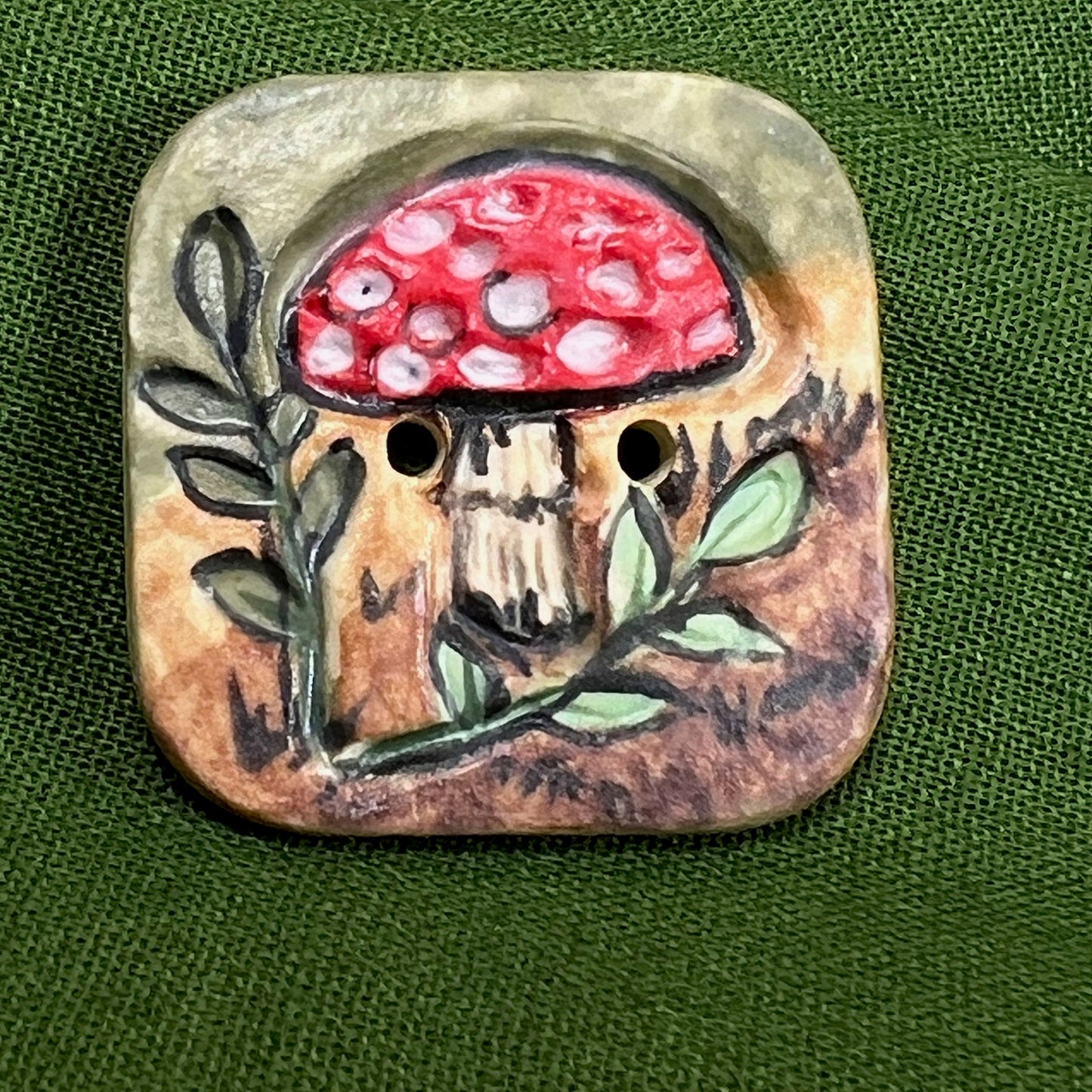 Woodland Red and White Mushroom Rounded Square Ceramic Button