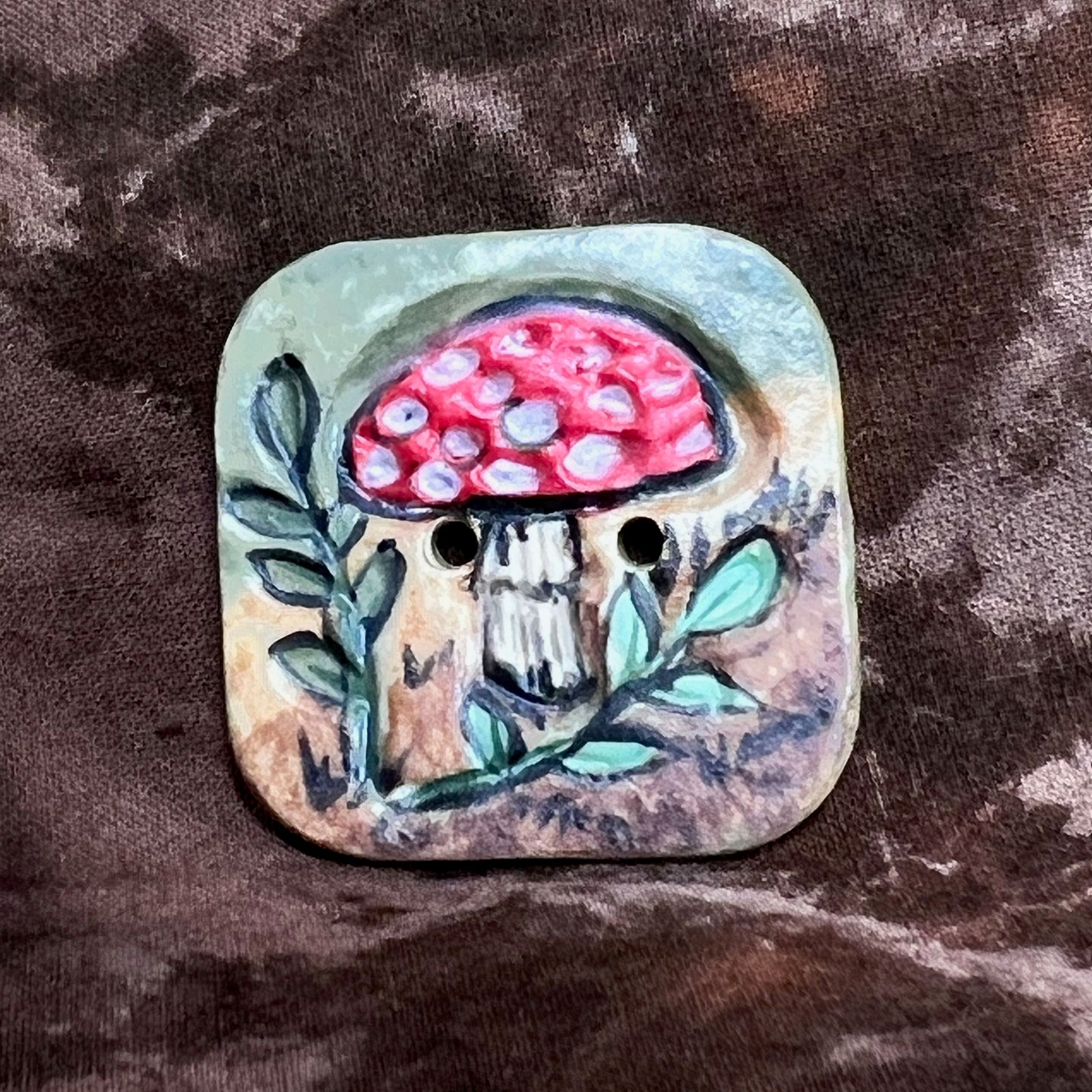 Woodland Red and White Mushroom Rounded Square Ceramic Button