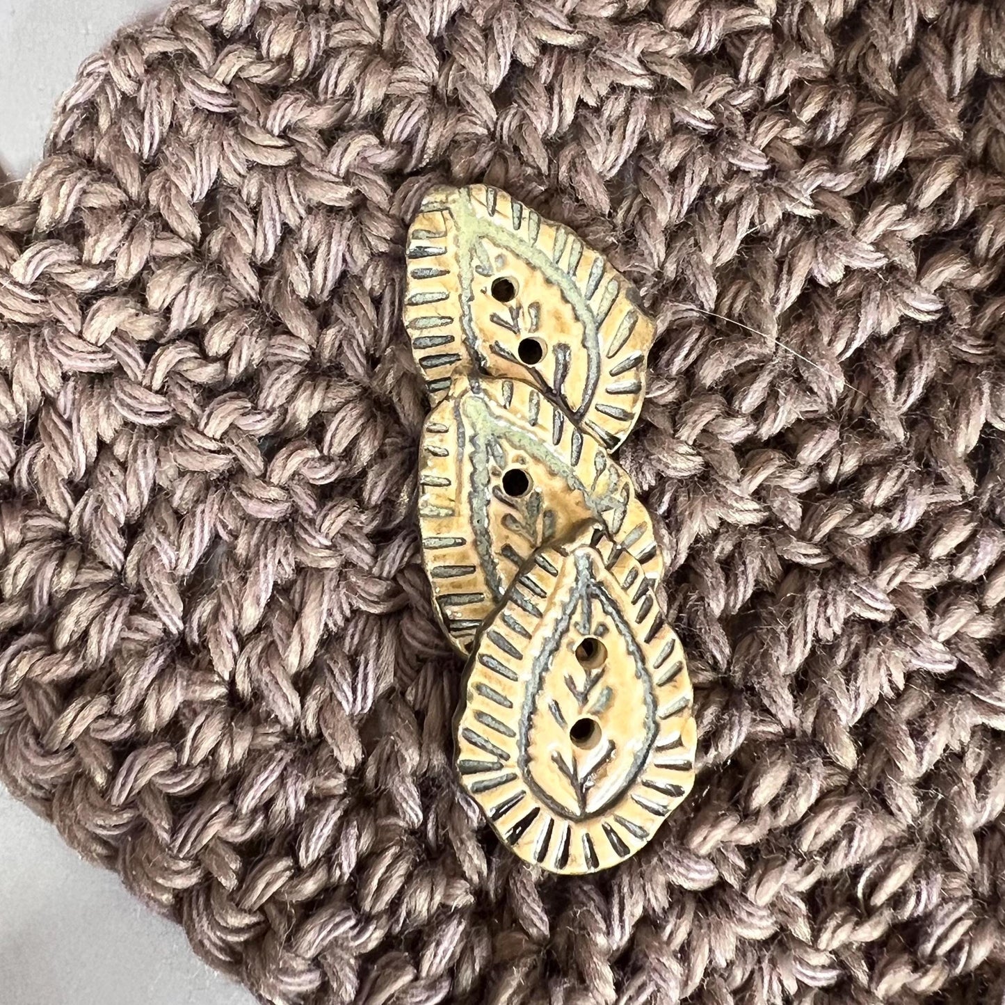 Natural Paisley with Dark Green Details Teardrop Shaped Ceramic Button