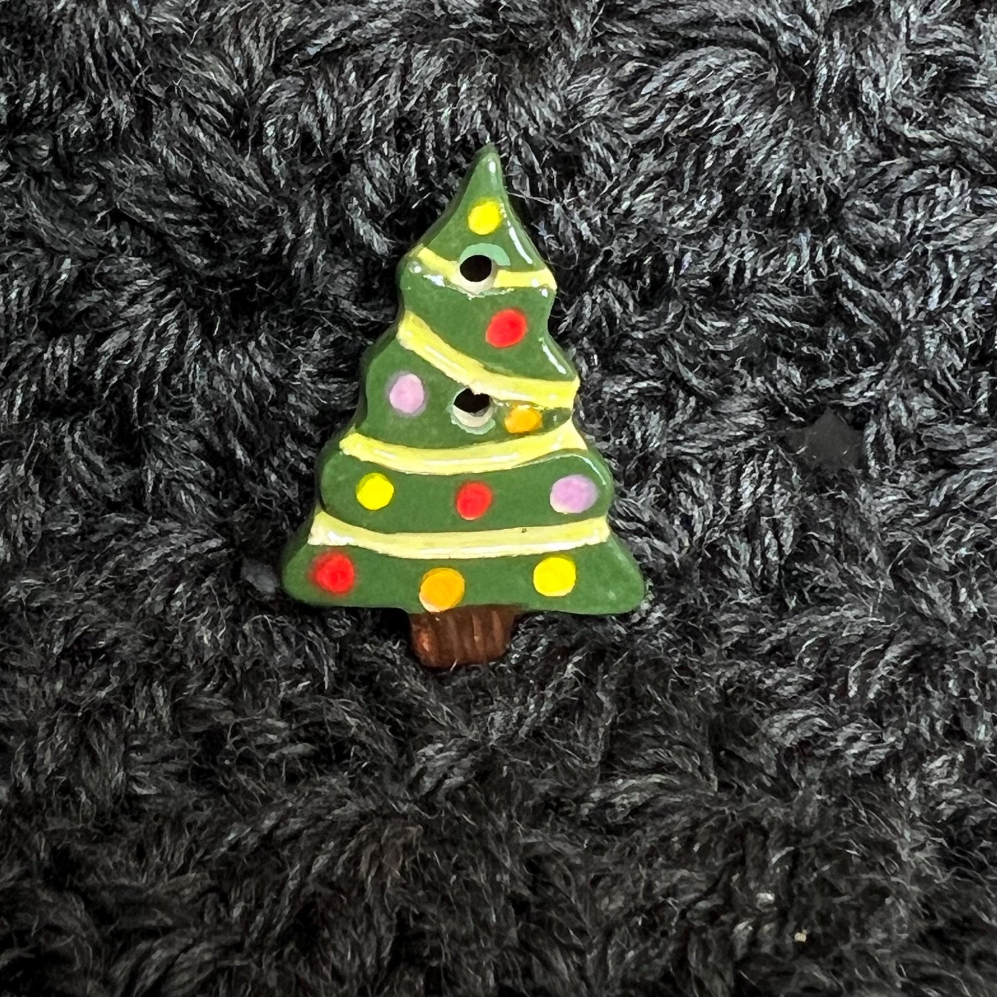 Large Christmas Tree with Decorations Ceramic Button