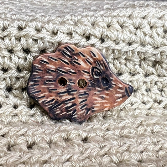 Large Brown Hedgehog Ceramic Button