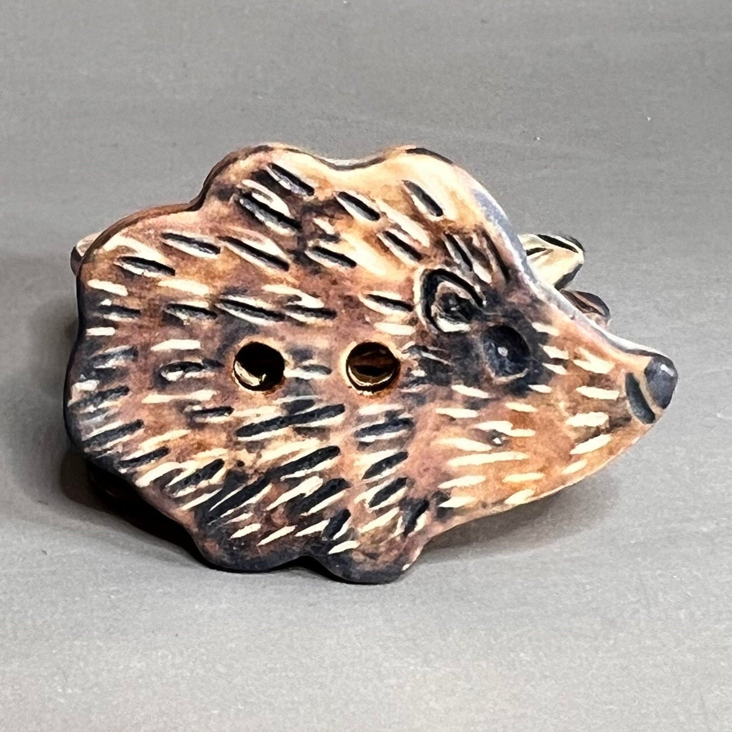 Large Brown Hedgehog Ceramic Button