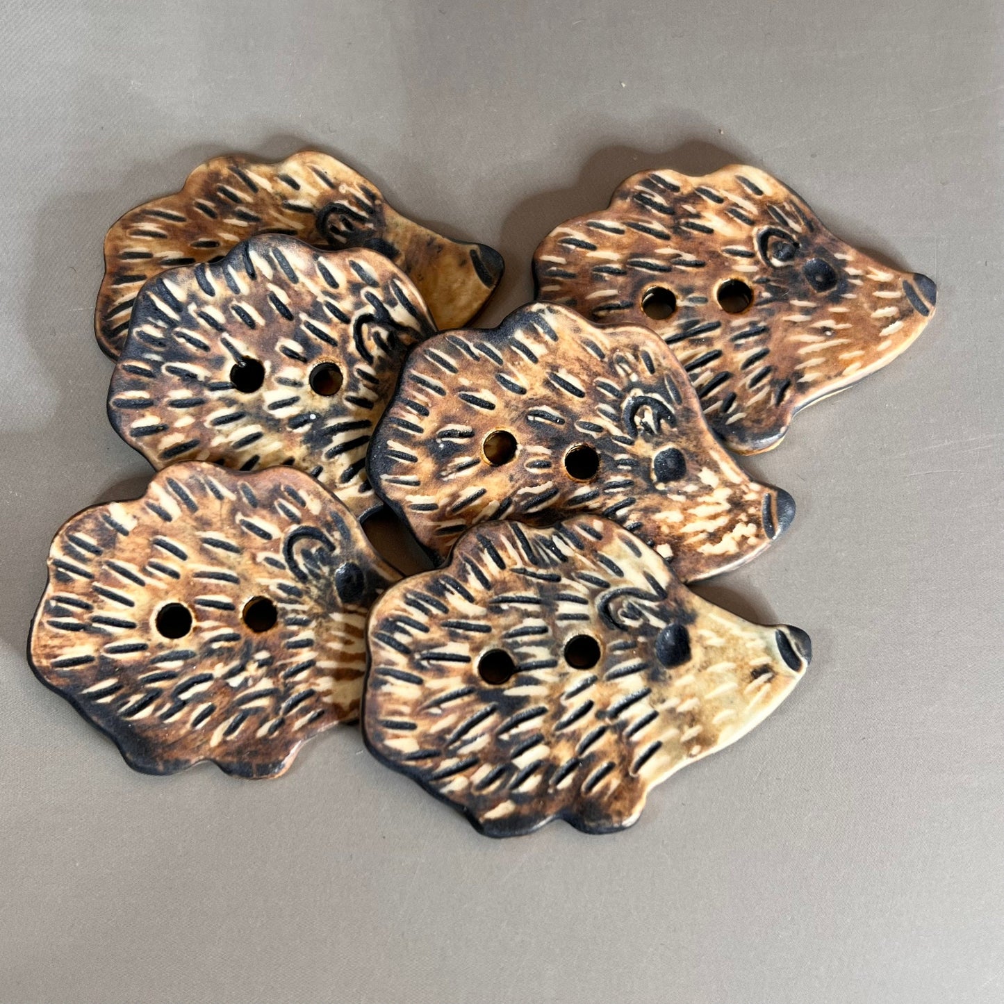 Large Brown Hedgehog Ceramic Button
