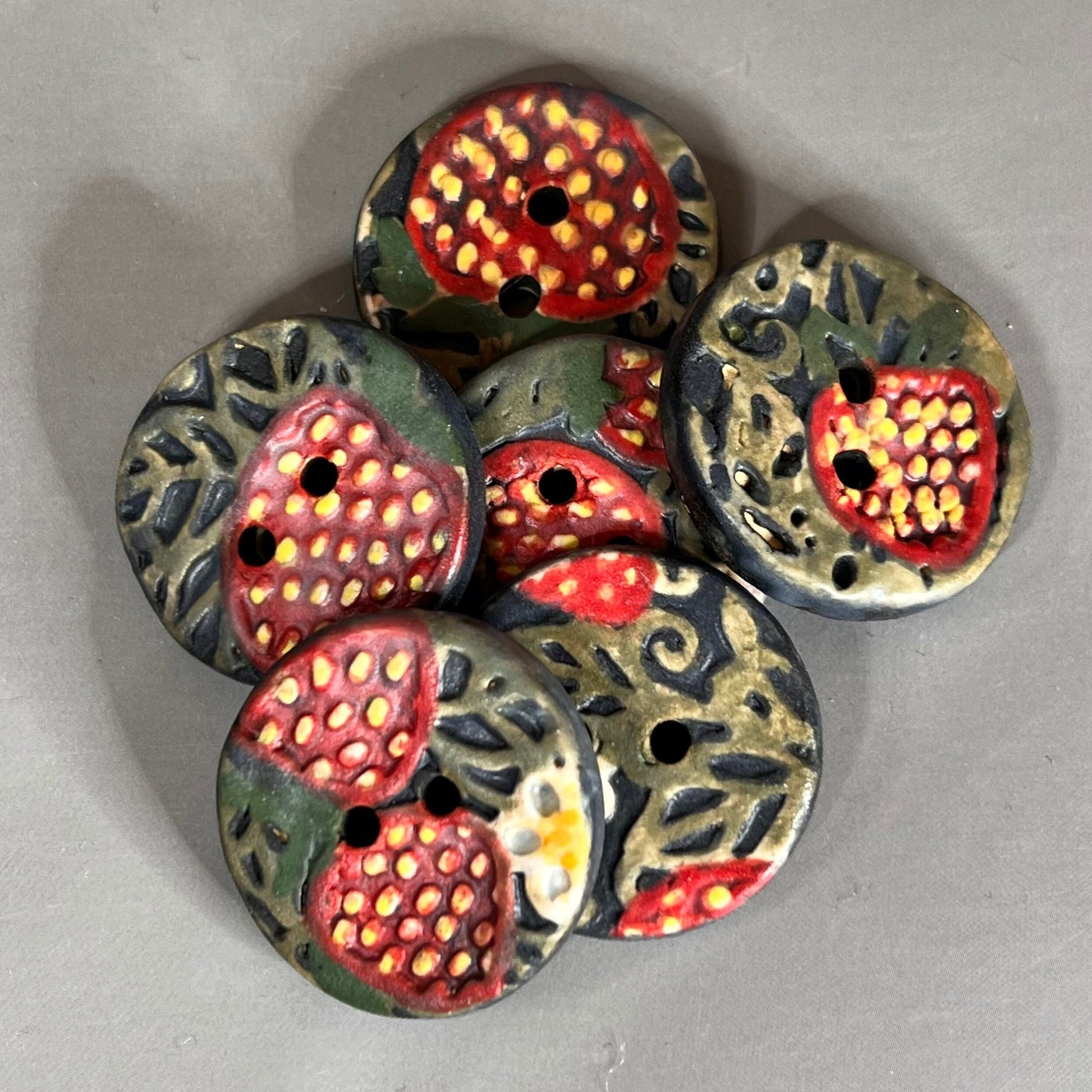 Goblin Core Strawberry Patch Small Round Ceramic Buttons