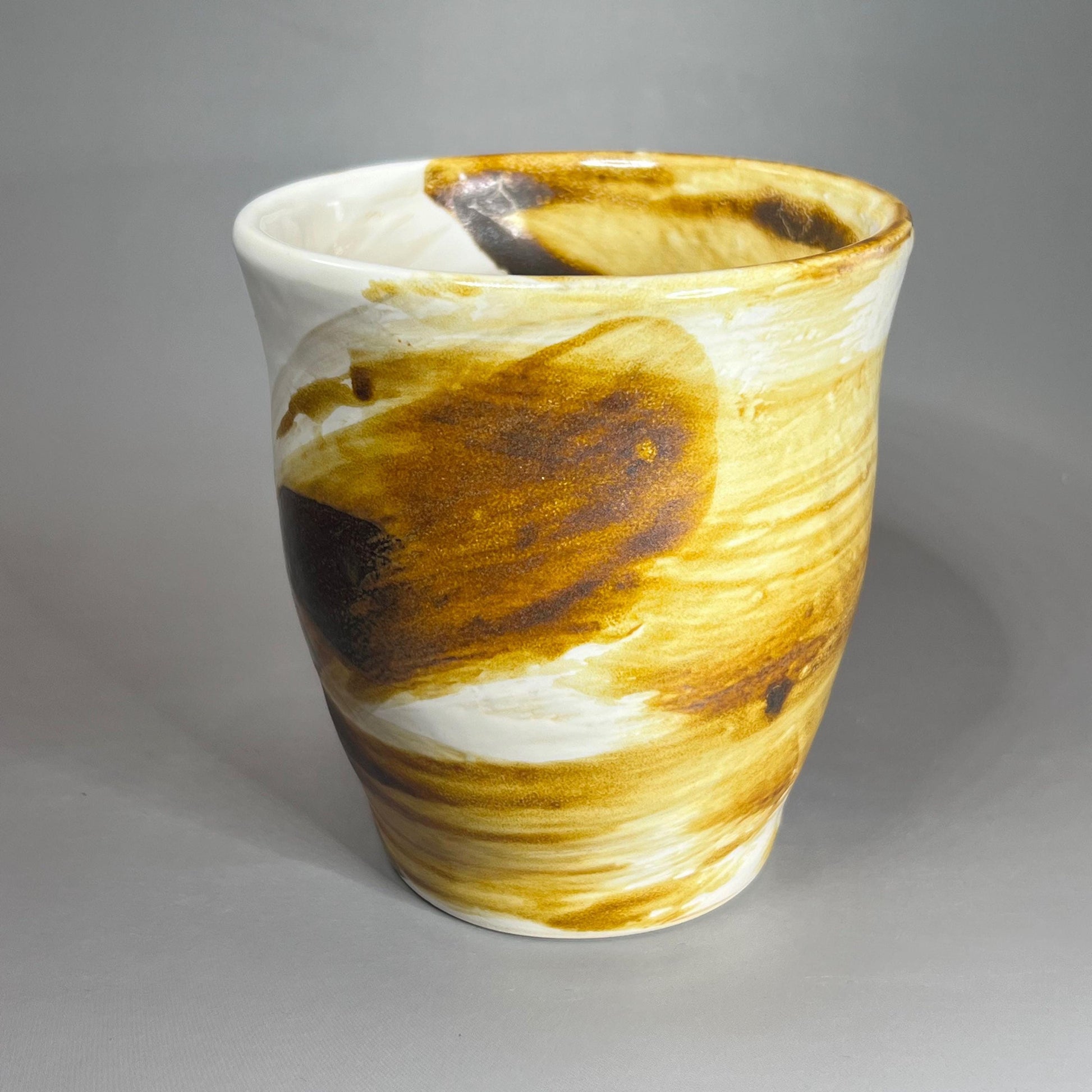 White and Copper Brown Stoneware Tumbler/Yunomi