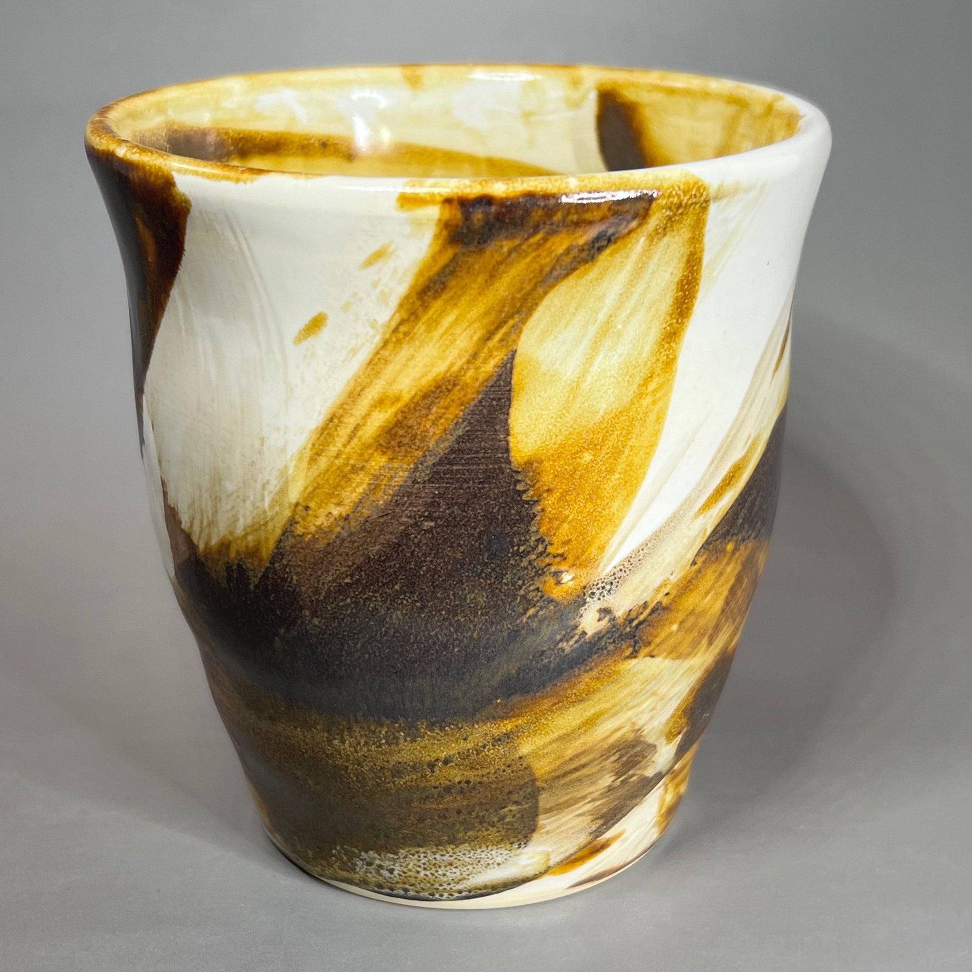 White and Copper Brown Stoneware Tumbler/Yunomi