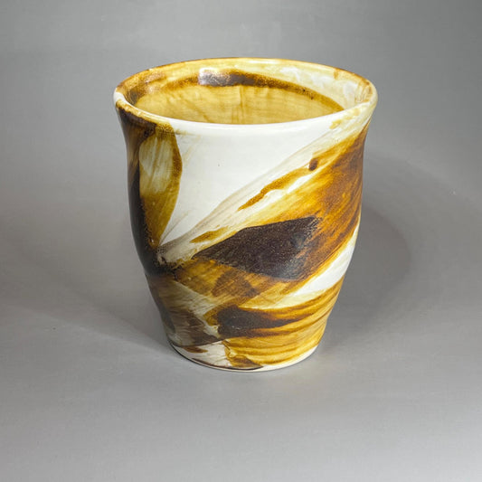 White and Copper Brown Stoneware Tumbler/Yunomi