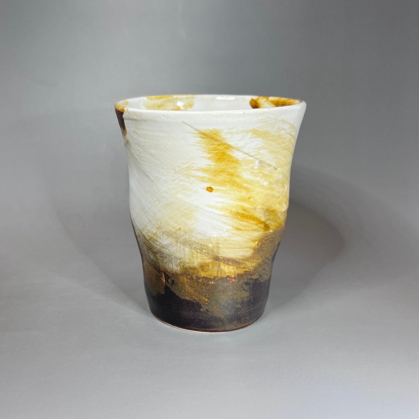 White with Brush Strokes of Copper Stoneware Tumbler