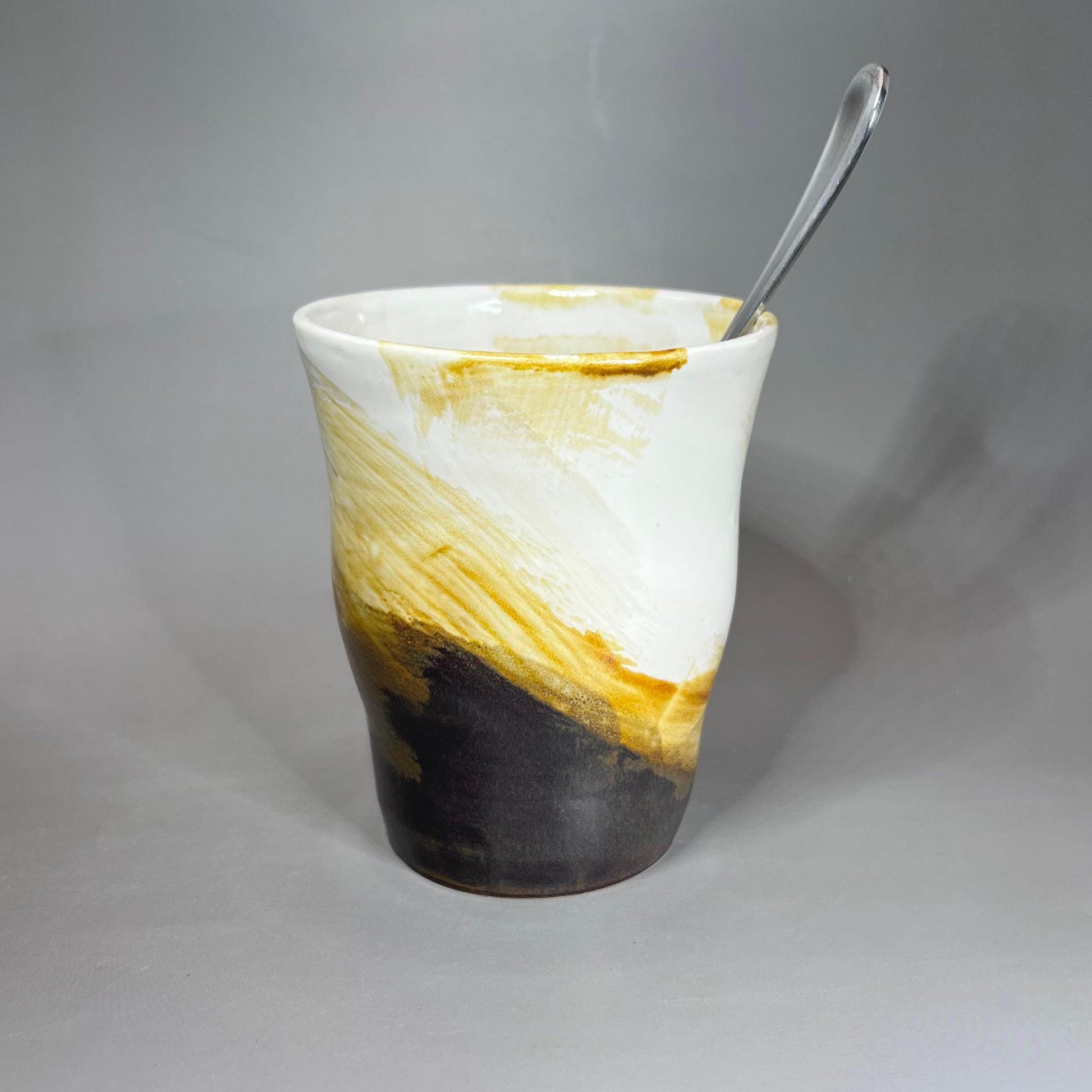 White with Brush Strokes of Copper Stoneware Tumbler
