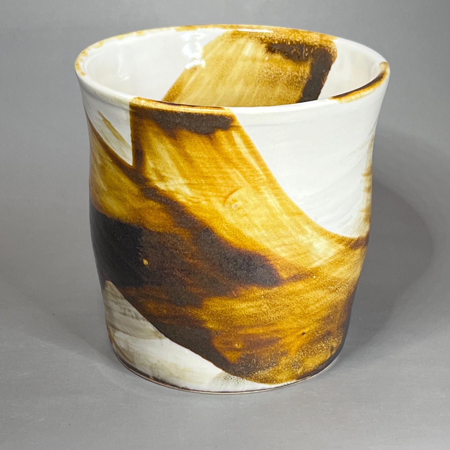 Small White with Copper Brush Strokes Stoneware Tumbler