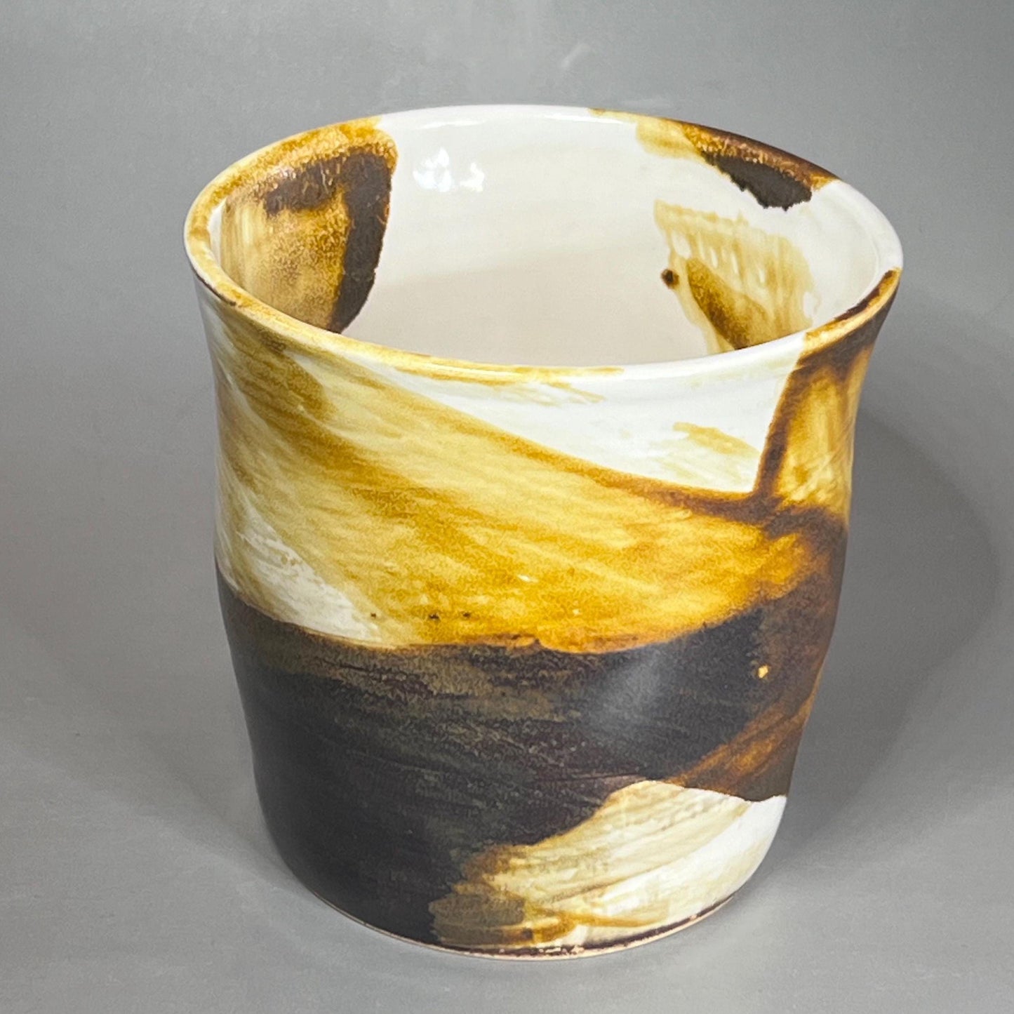 Small White with Copper Brush Strokes Stoneware Tumbler