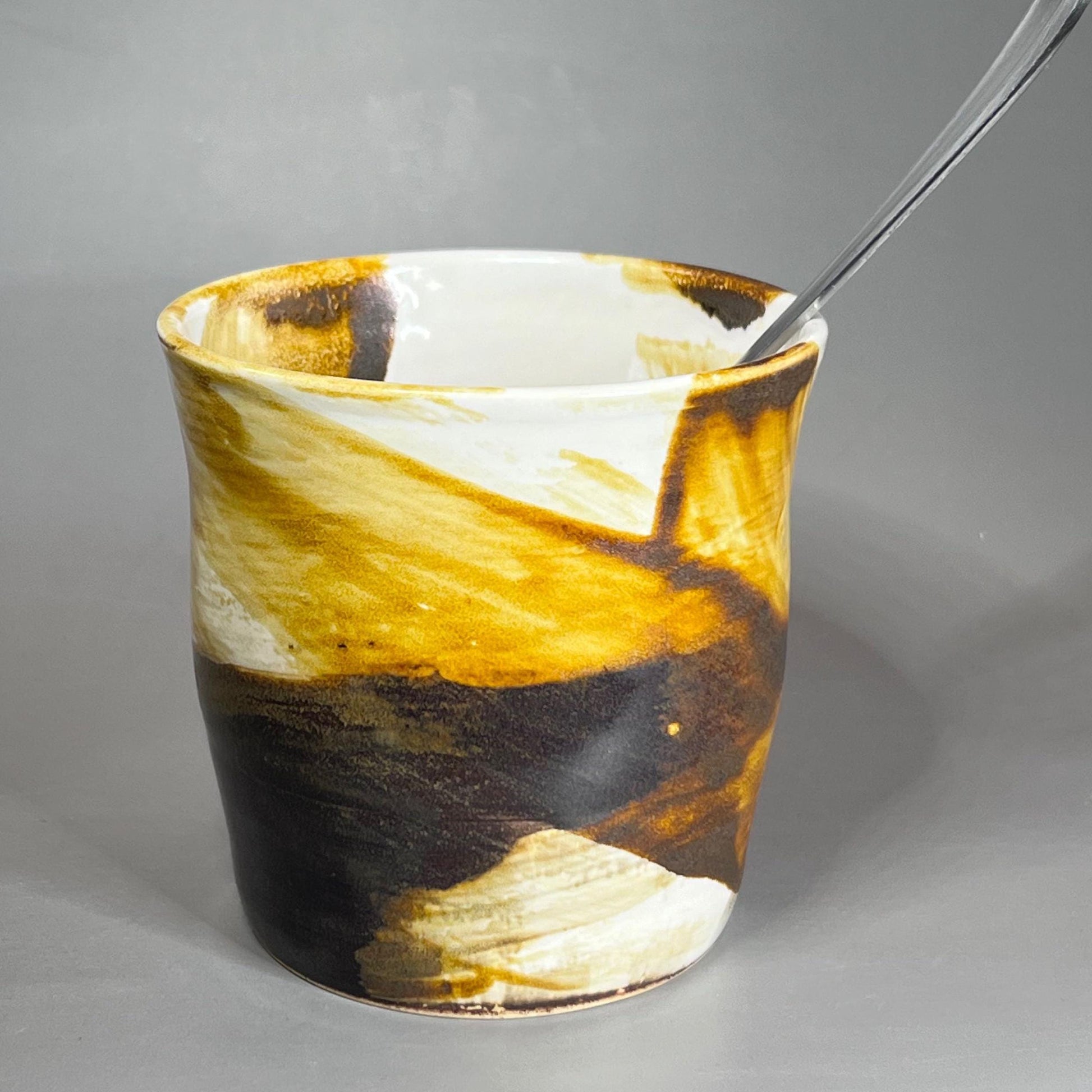 Small White with Copper Brush Strokes Stoneware Tumbler