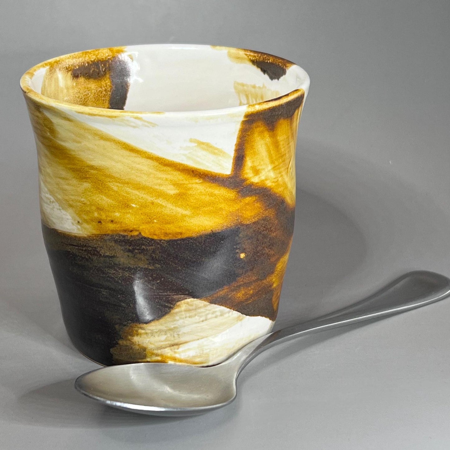 Small White with Copper Brush Strokes Stoneware Tumbler