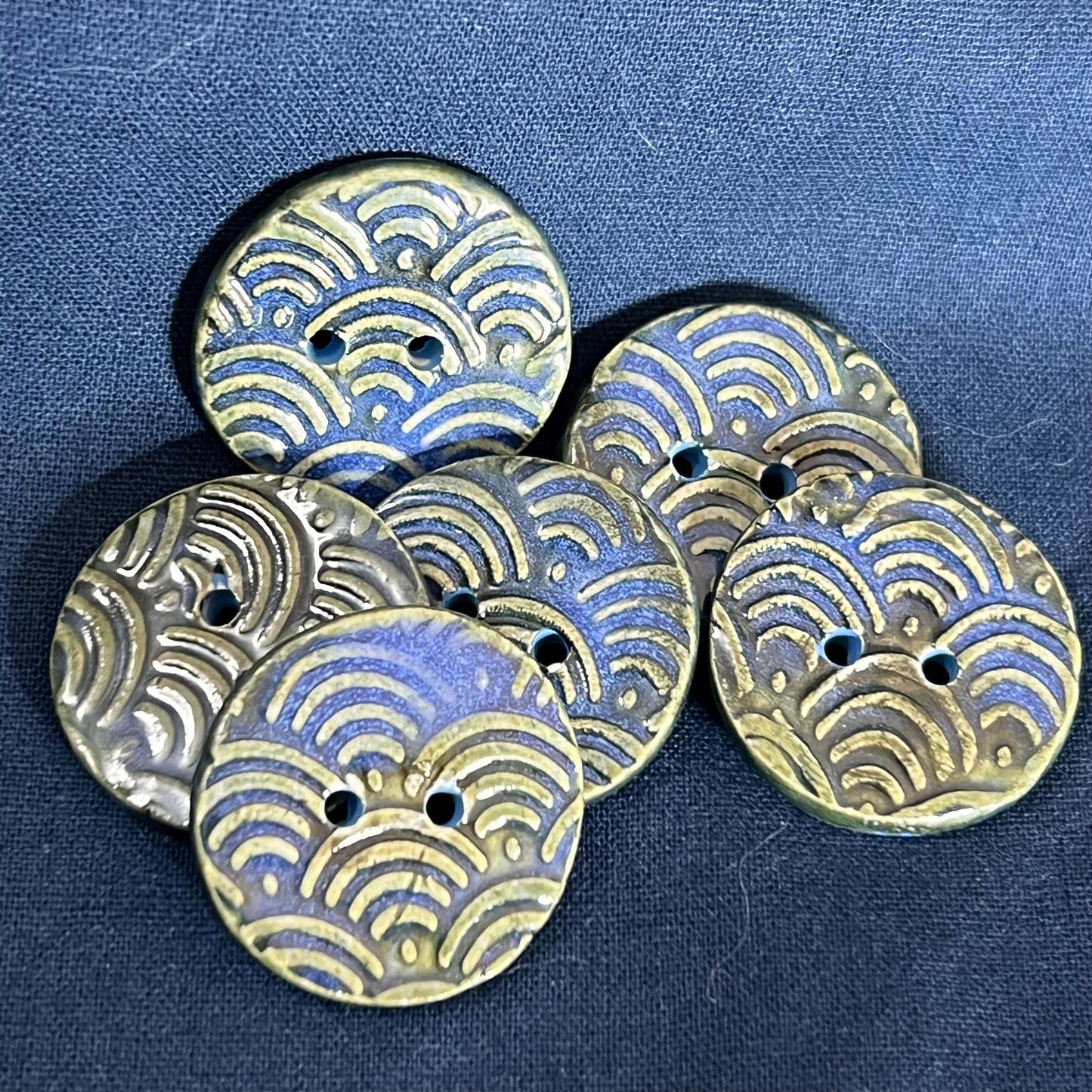 Wave Texture Blue and Green Round Buttons