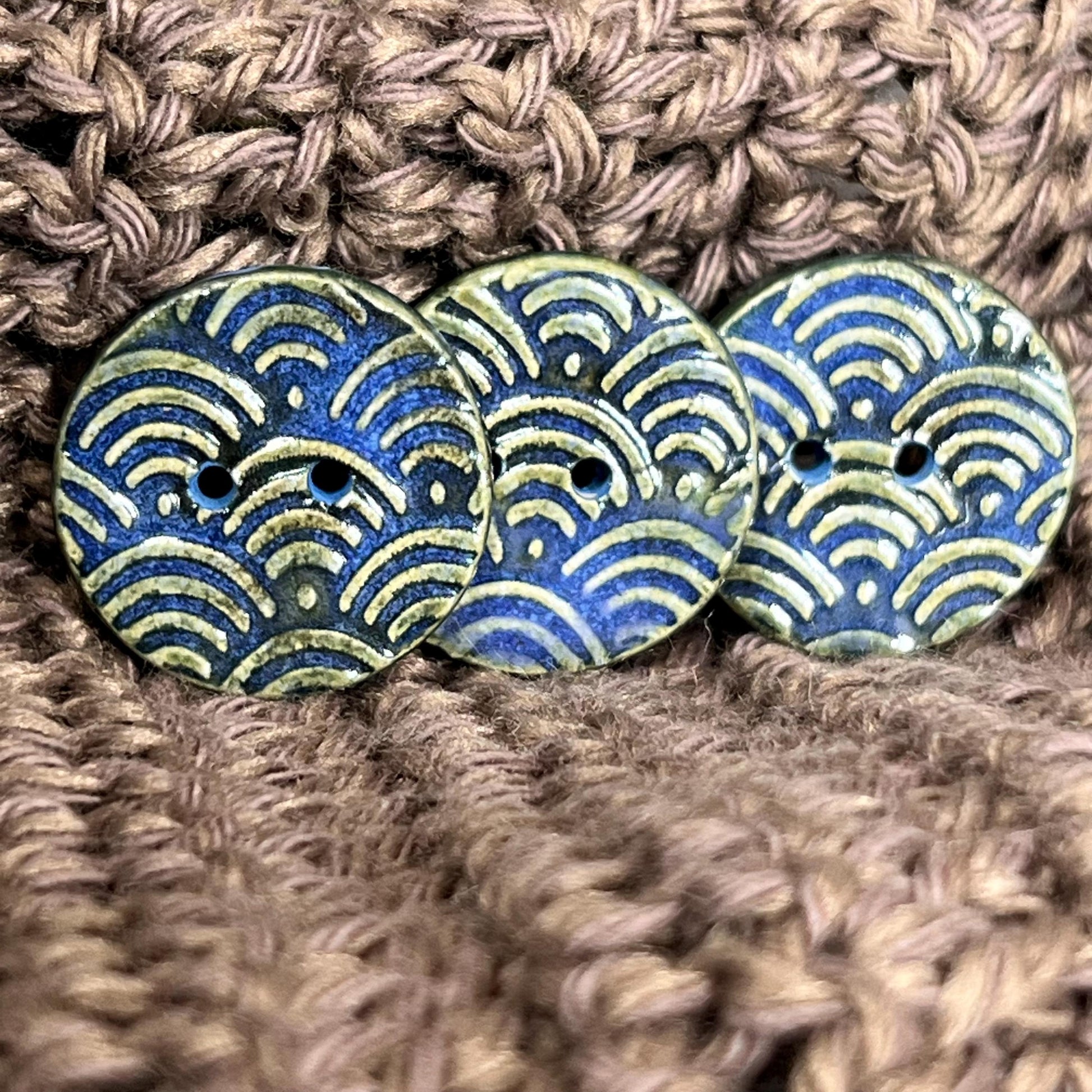 Wave Texture Blue and Green Round Buttons