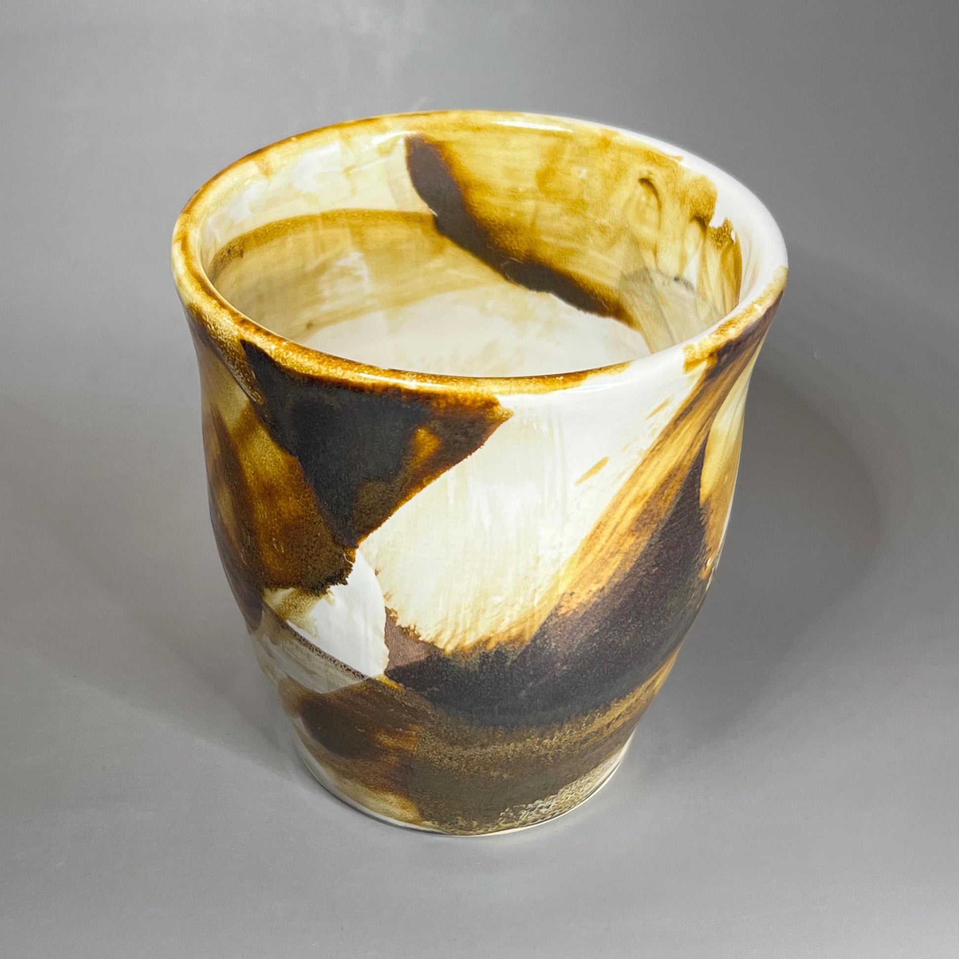 White and Copper Brown Stoneware Tumbler/Yunomi