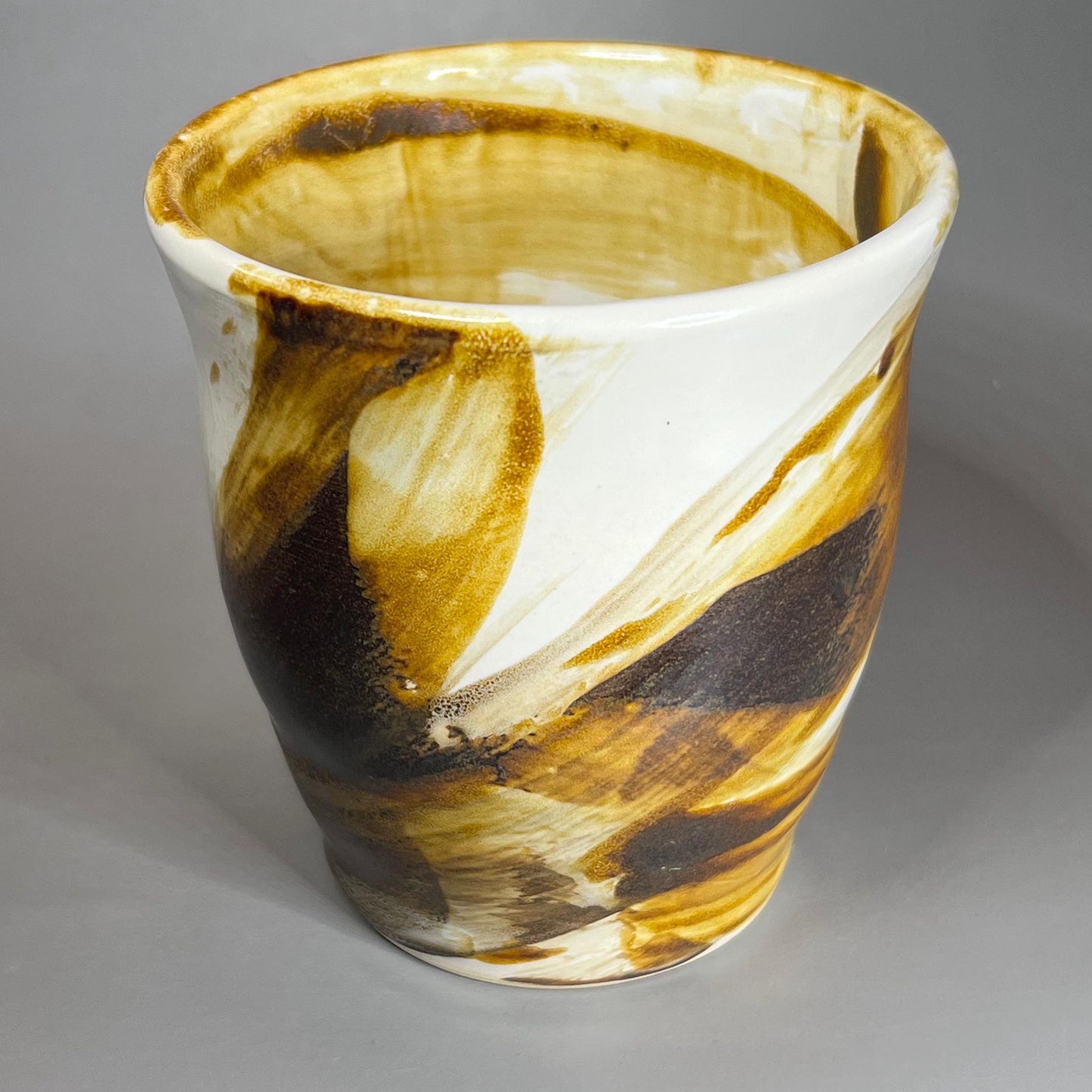 White and Copper Brown Stoneware Tumbler/Yunomi