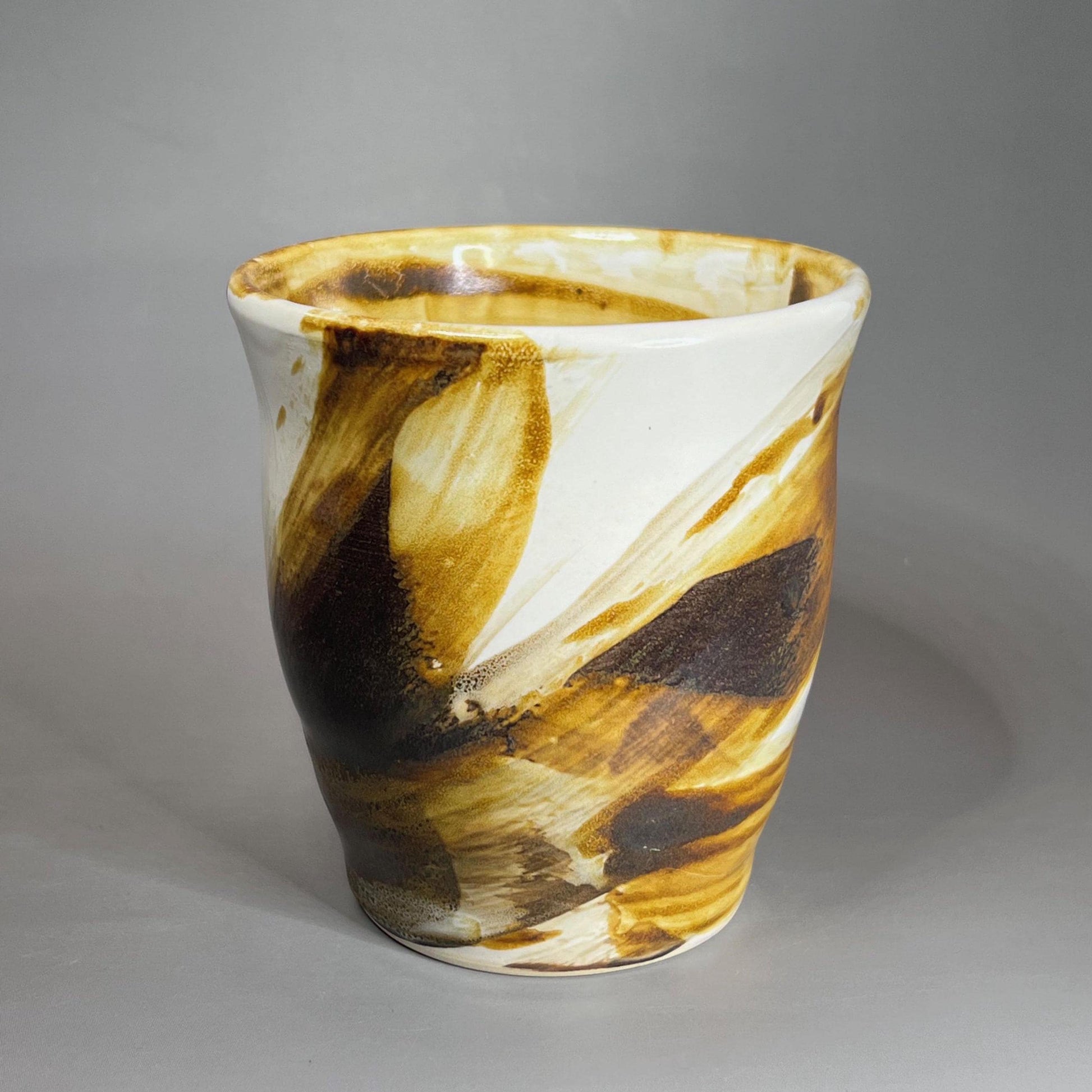 White and Copper Brown Stoneware Tumbler/Yunomi