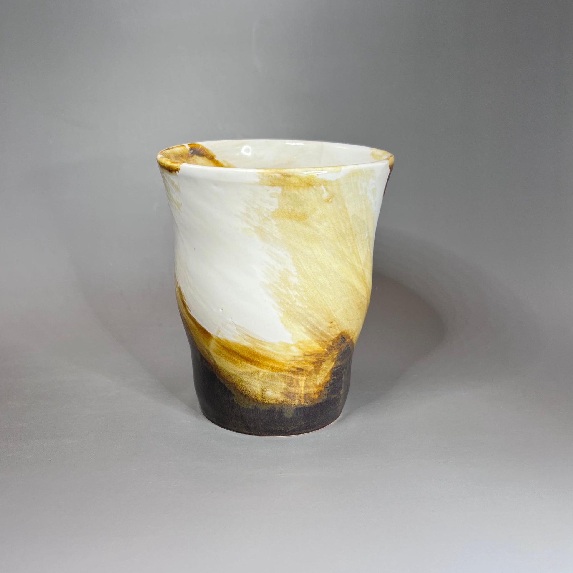 White with Brush Strokes of Copper Stoneware Tumbler