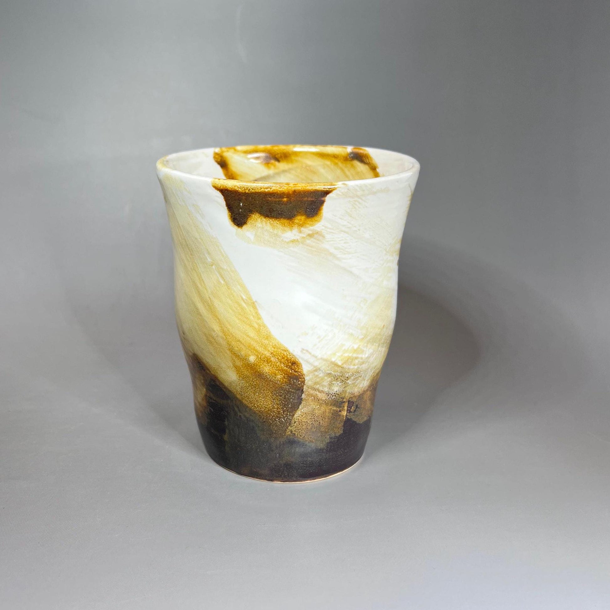 White with Brush Strokes of Copper Stoneware Tumbler