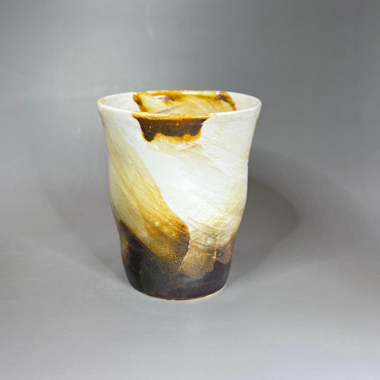 White with Brush Strokes of Copper Stoneware Tumbler