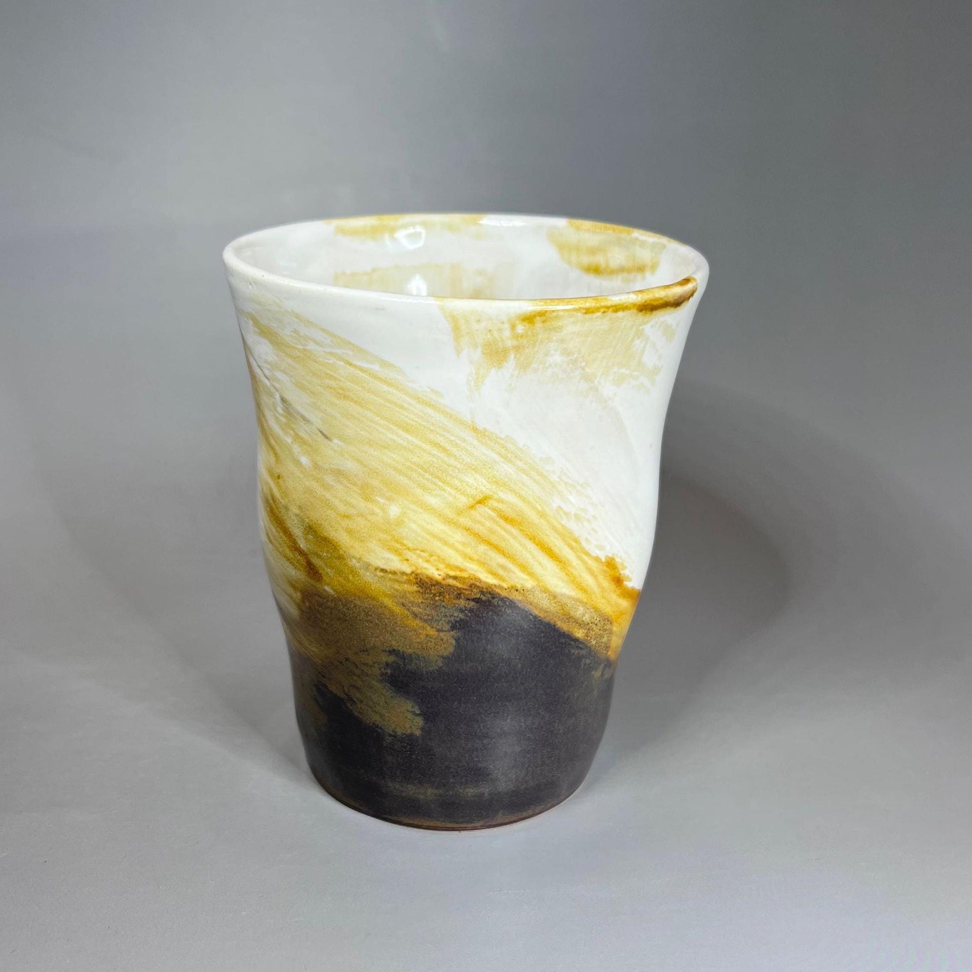White with Brush Strokes of Copper Stoneware Tumbler