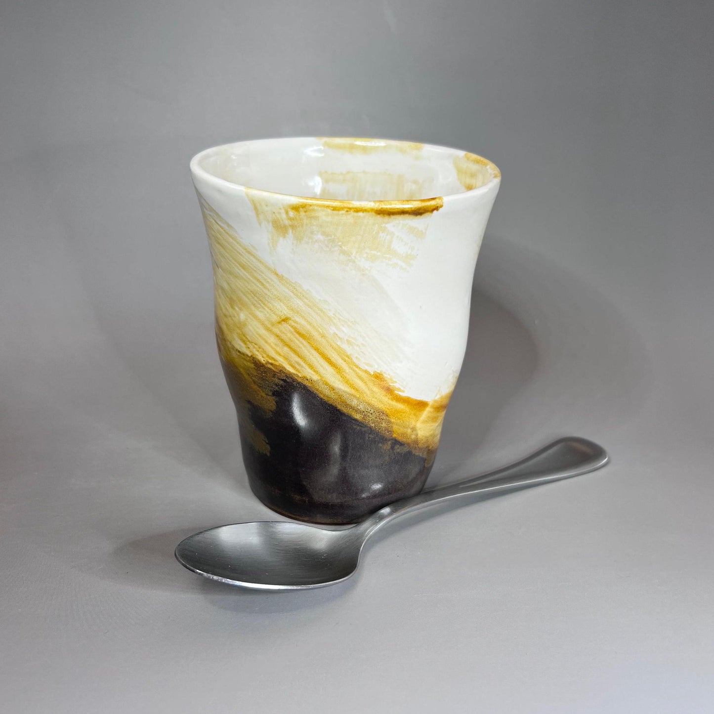 White with Brush Strokes of Copper Stoneware Tumbler
