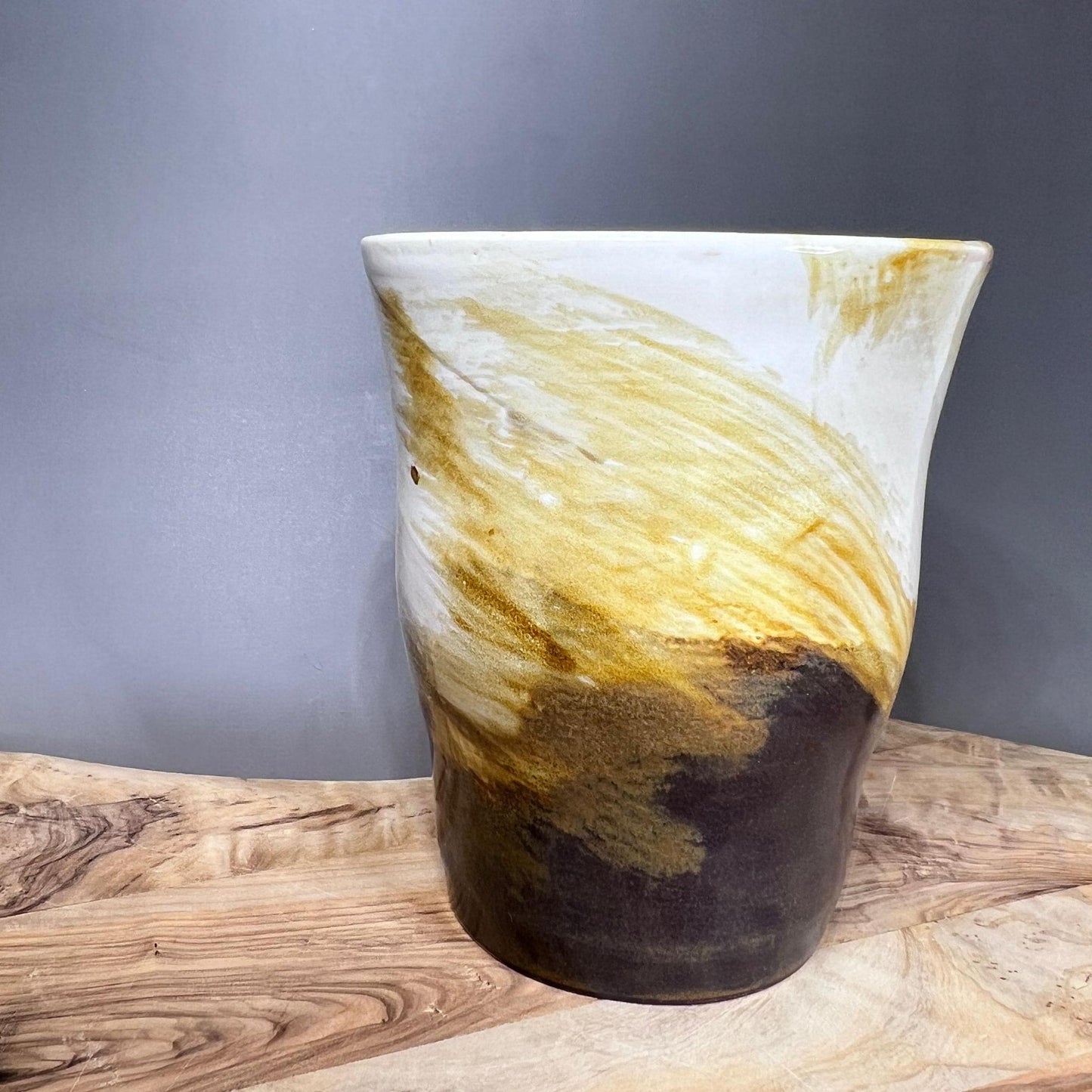 White with Brush Strokes of Copper Stoneware Tumbler
