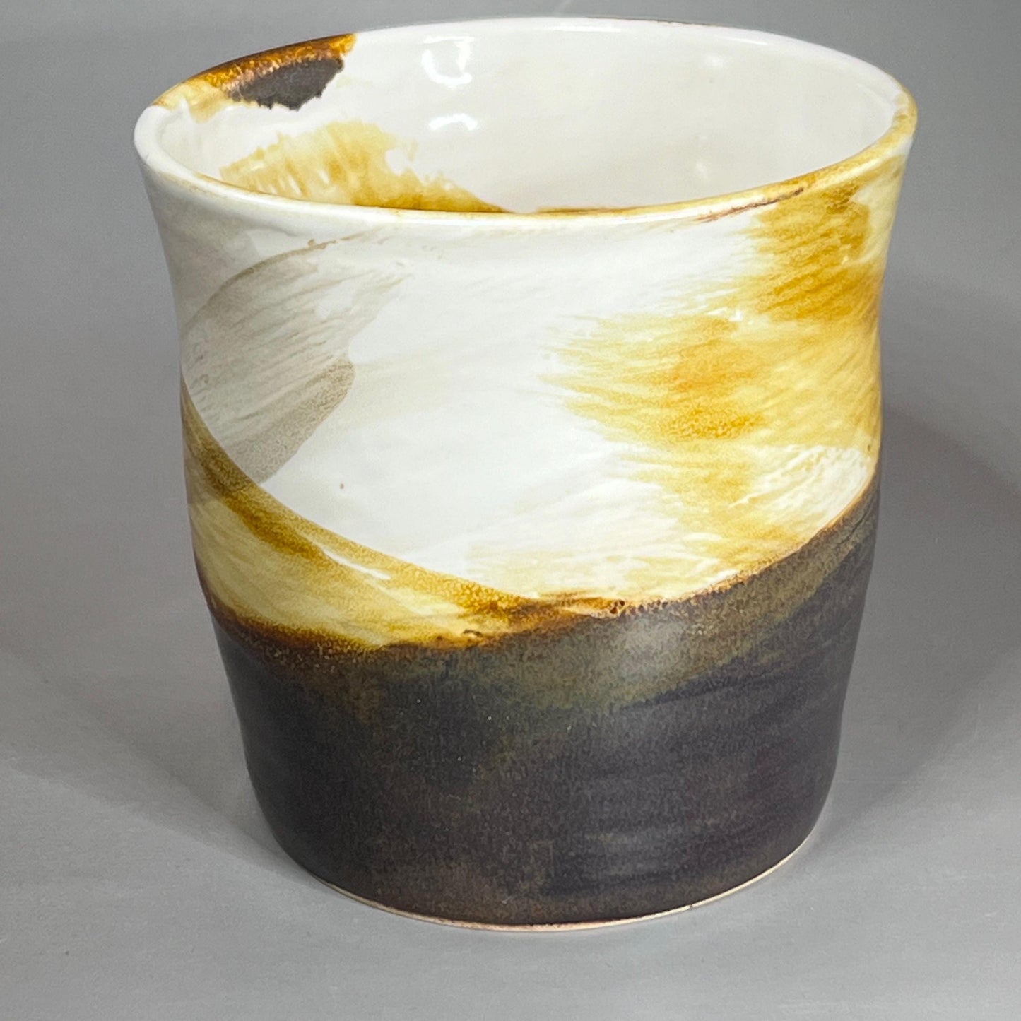 Small White with Copper Brush Strokes Stoneware Tumbler