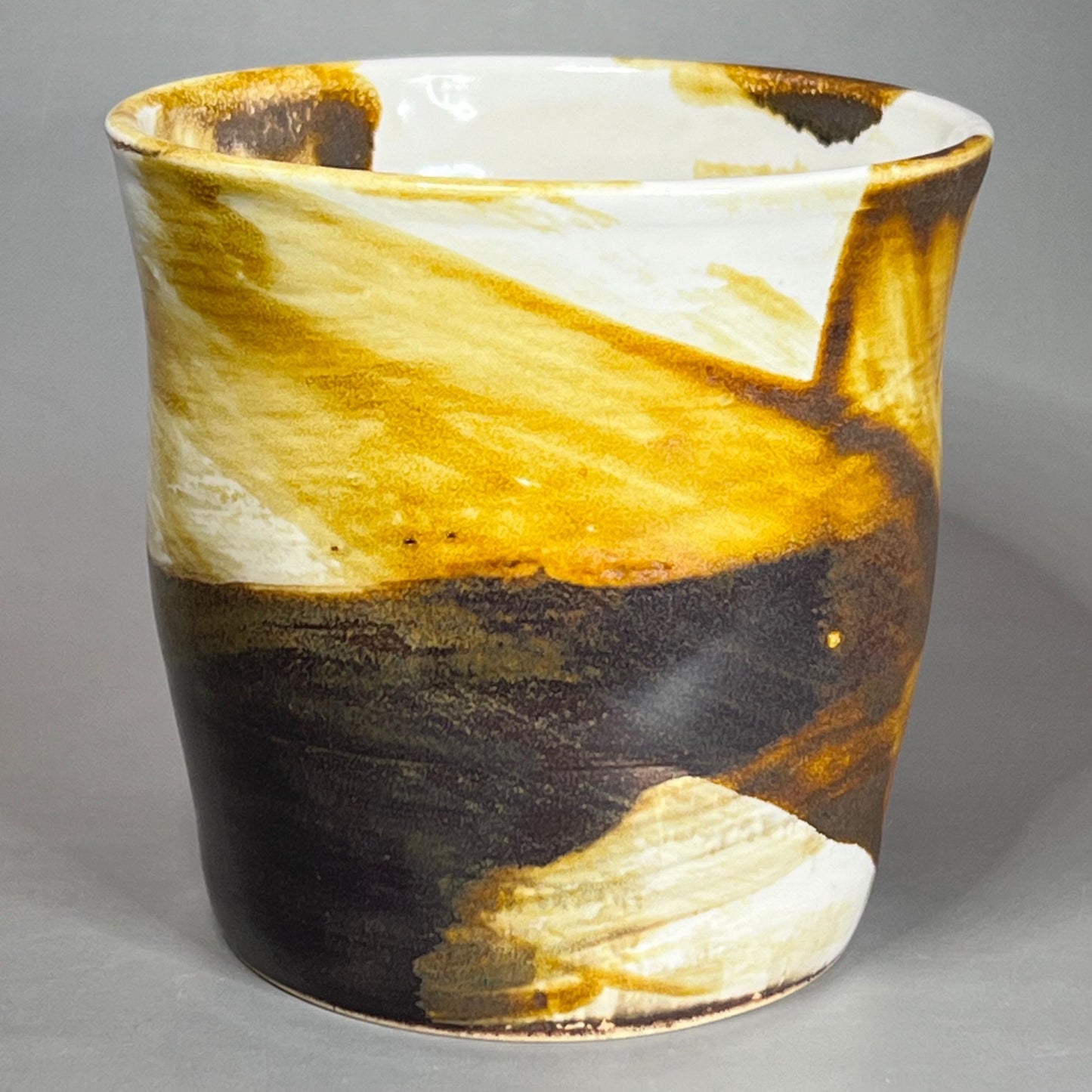 Small White with Copper Brush Strokes Stoneware Tumbler