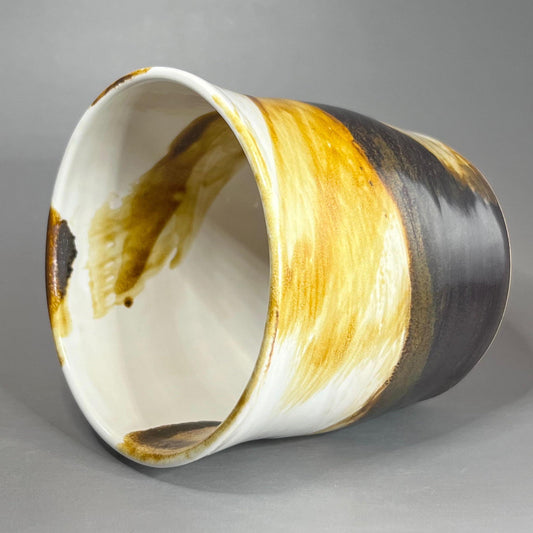 Small White with Copper Brush Strokes Stoneware Tumbler