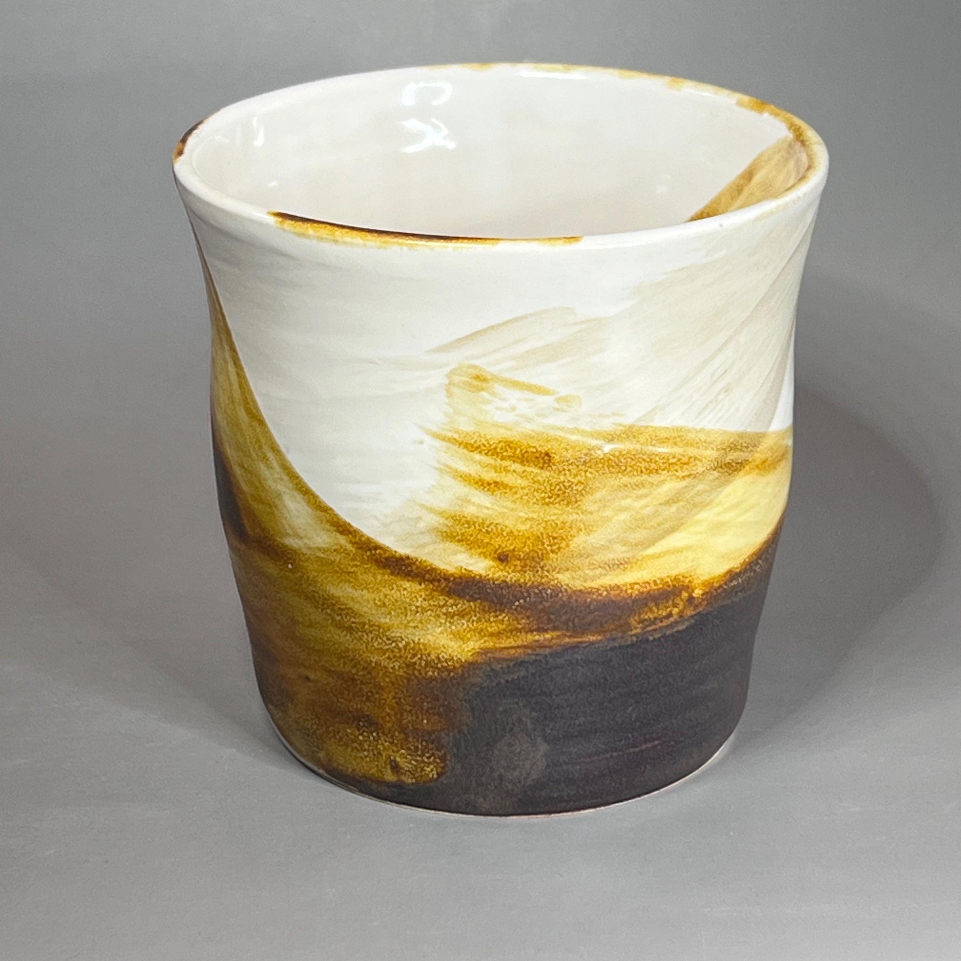 Small White with Copper Brush Strokes Stoneware Tumbler