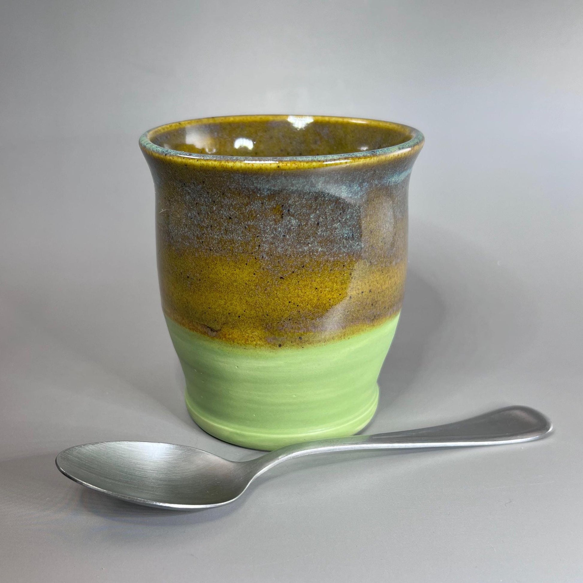Speckled Olive and Bright Green Stoneware Tumbler