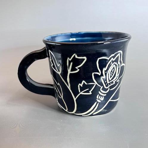 Graphic Flower Black Mug