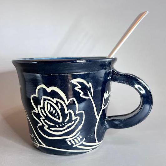 Graphic Flower Black Mug