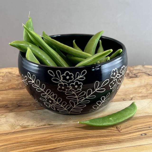 Small Bowl for Charcuterie, Spices, Condiments, or Garnishes Black Sgraffito